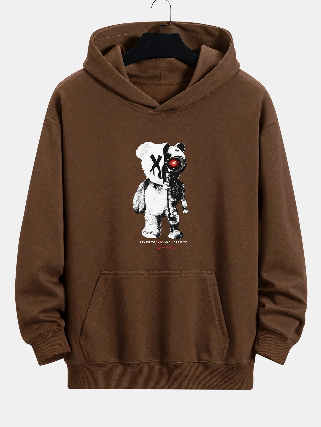 Robot Bear Print Relax Fit Hoodie - Image 4