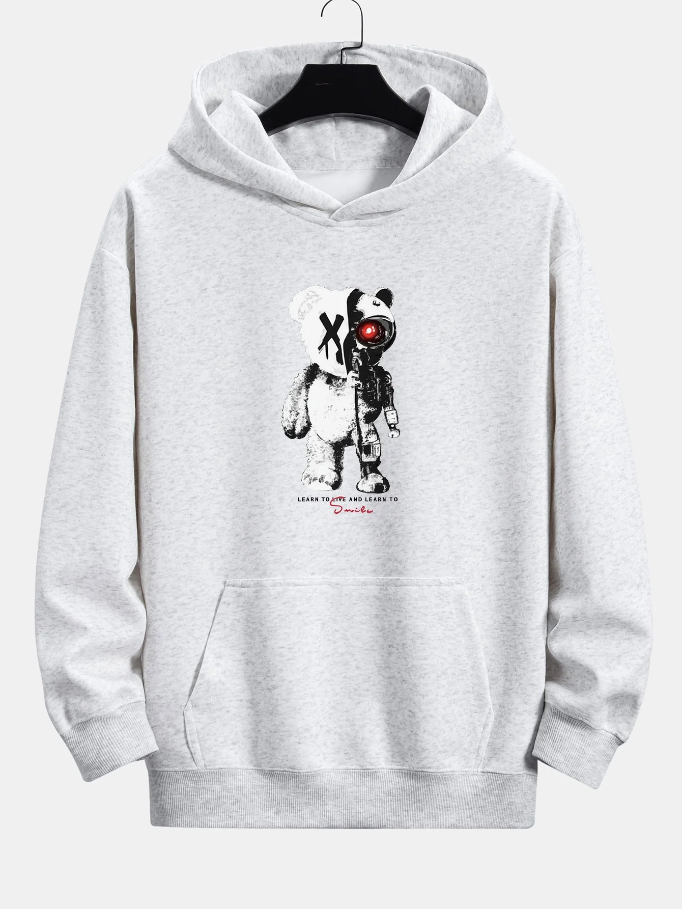 Robot Bear Print Relax Fit Hoodie - Image 8
