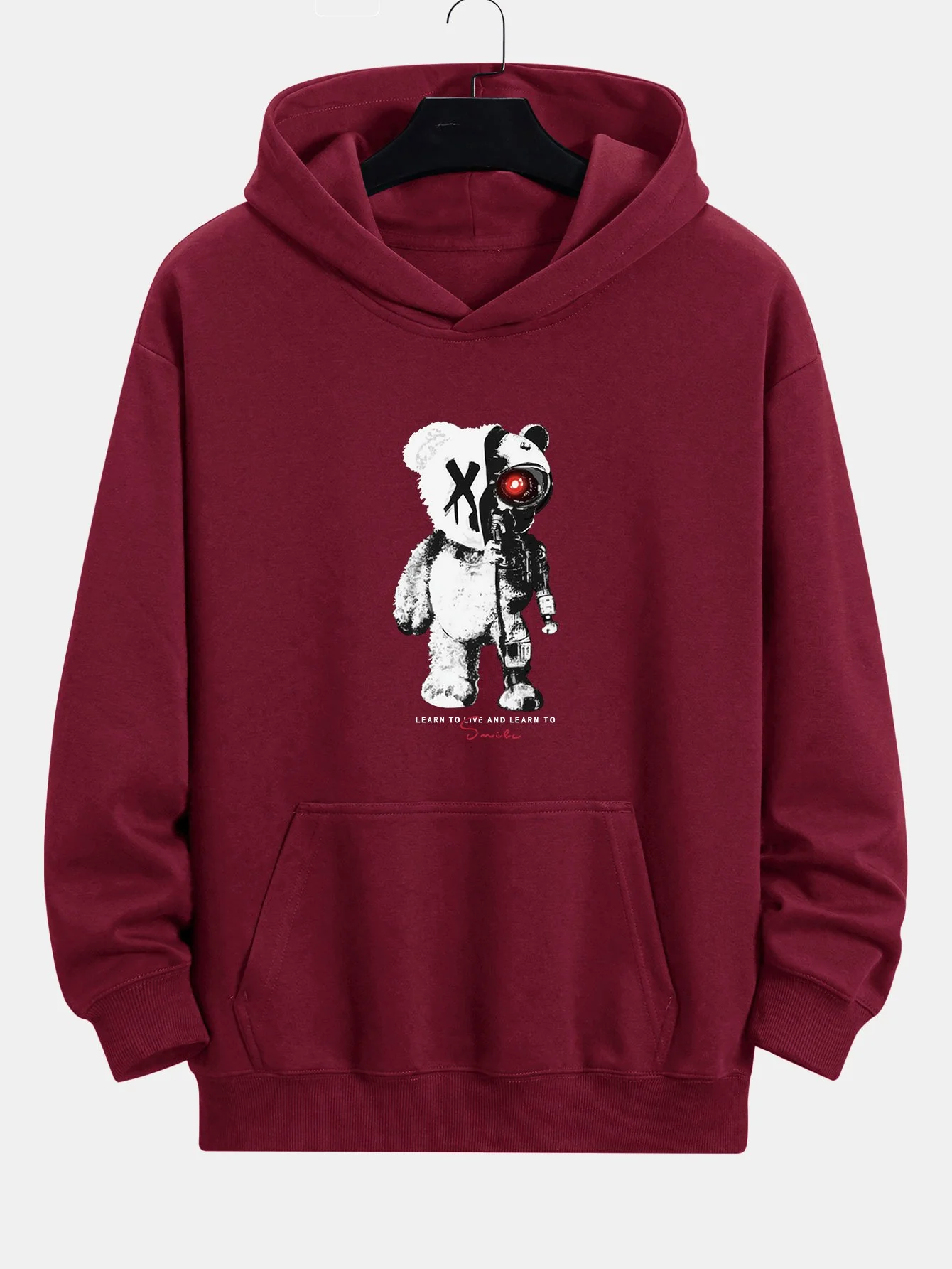 Robot Bear Print Relax Fit Hoodie - Image 9