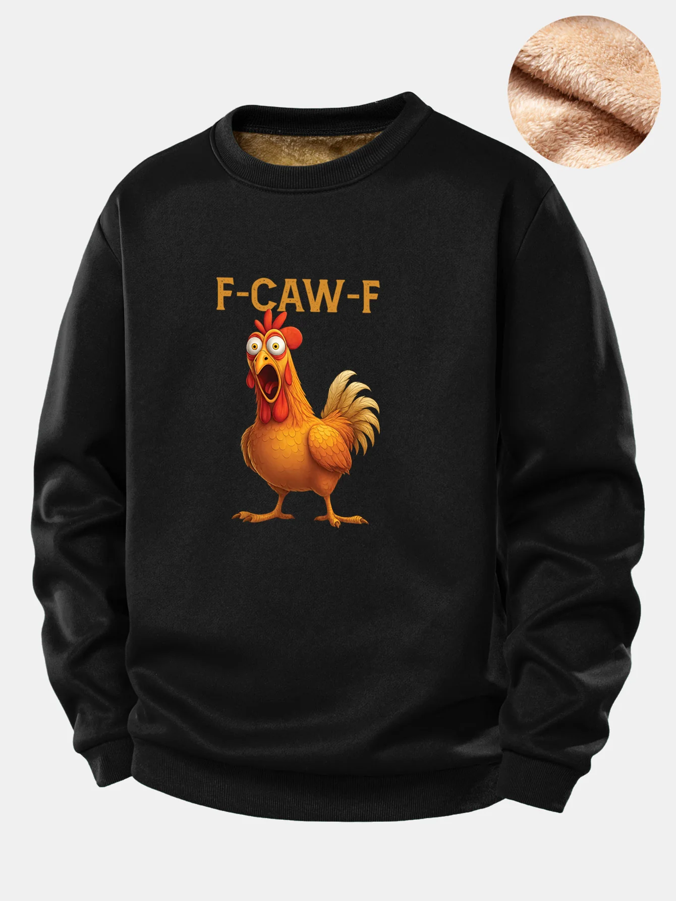 Rooster Print Teddy Fleece Lined Sweatshirt