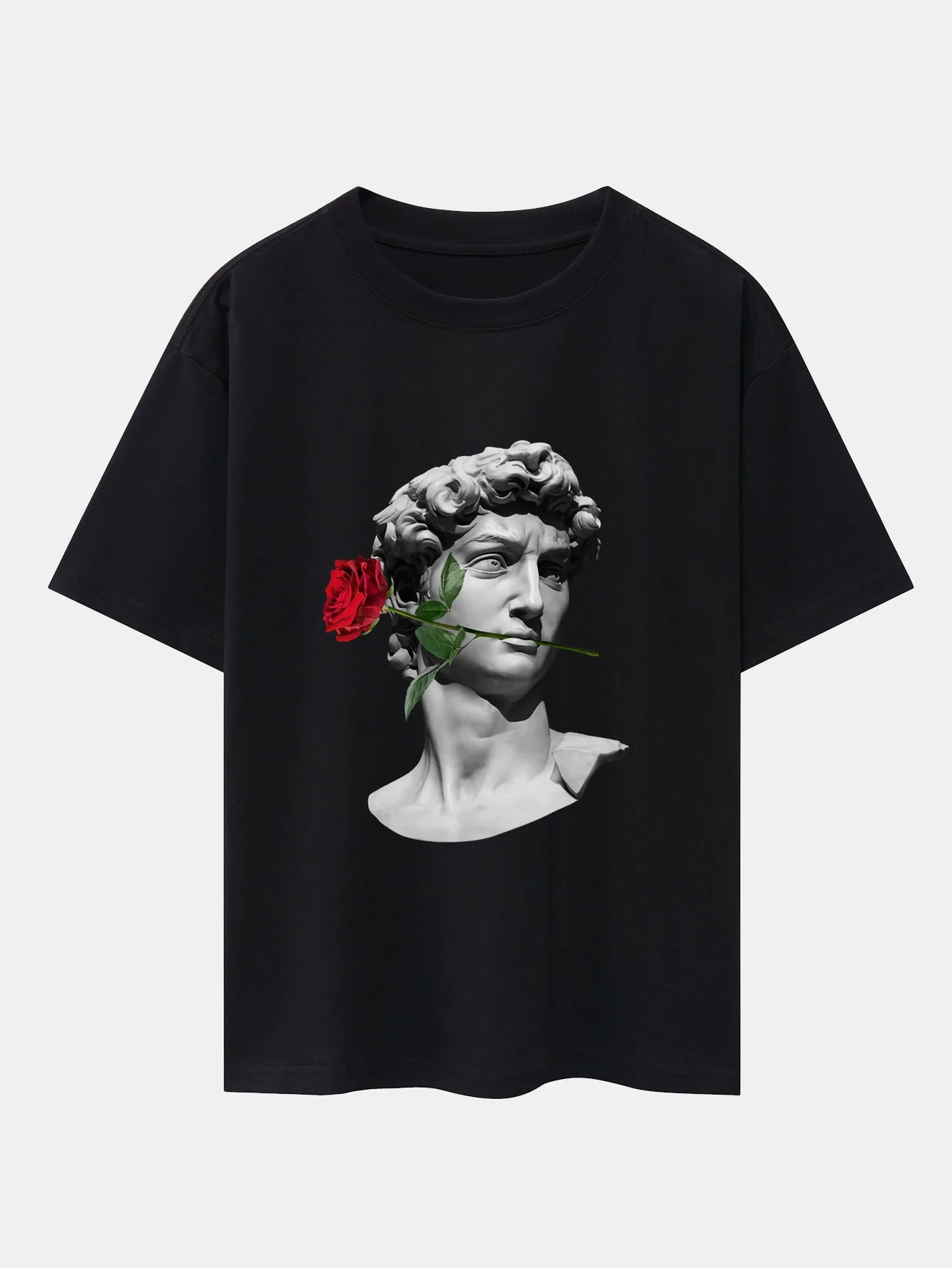 Rose David Print Relaxed Fit Drop Shoulder T-Shirts