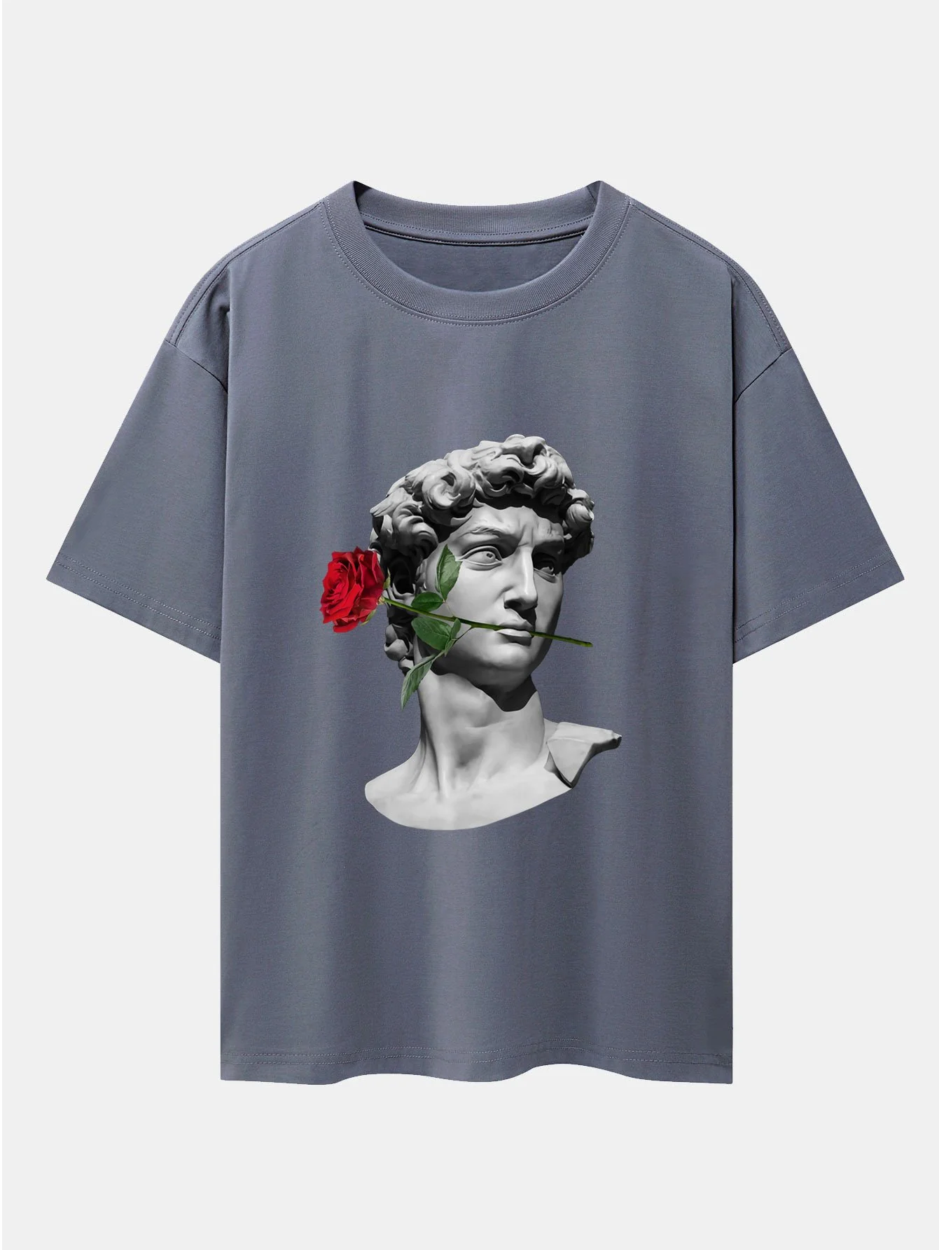 Rose David Print Relaxed Fit Drop Shoulder T-Shirts - Image 3