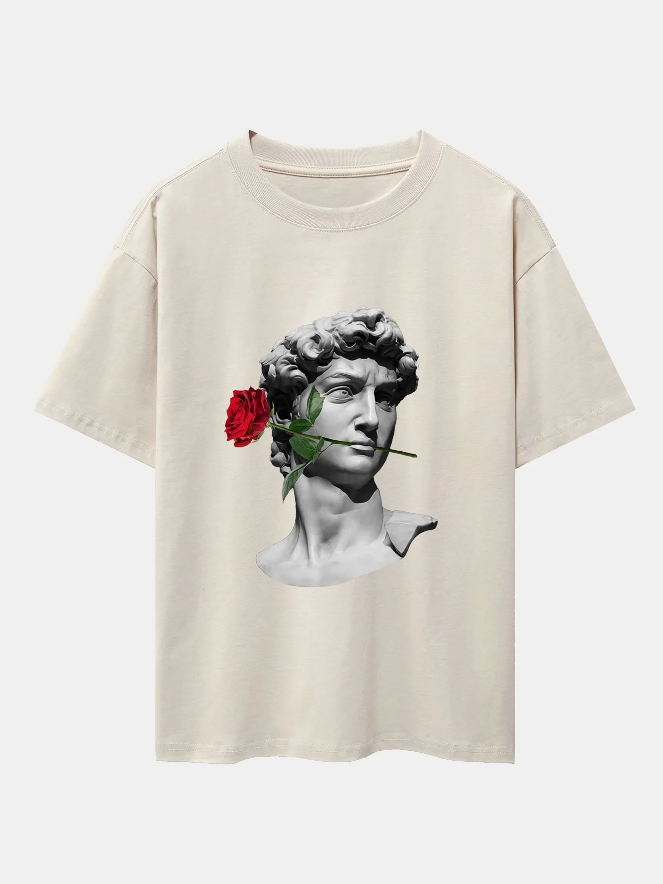 Rose David Print Relaxed Fit Drop Shoulder T-Shirts - Image 4