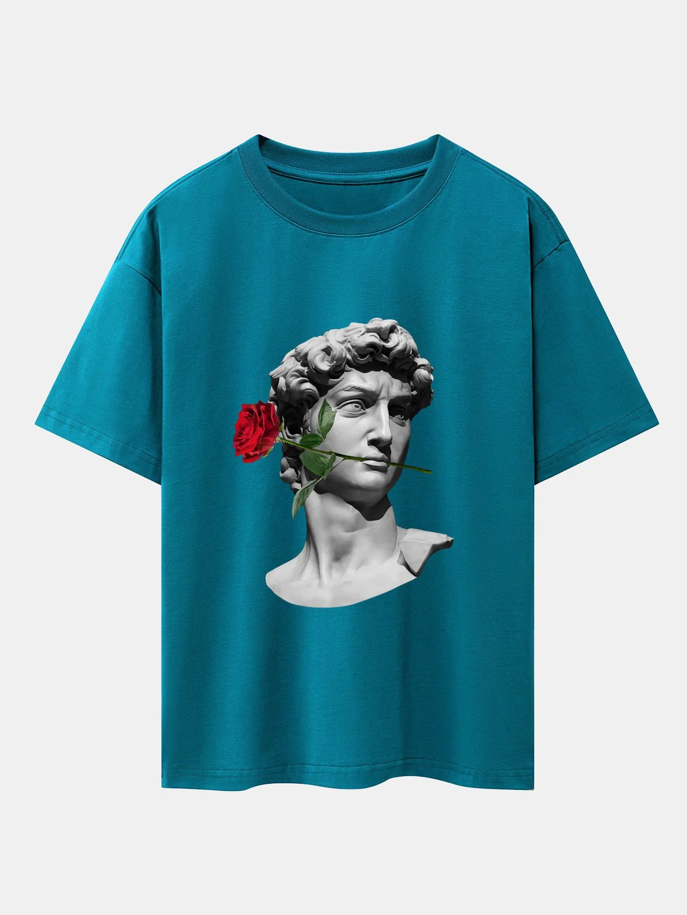 Rose David Print Relaxed Fit Drop Shoulder T-Shirts - Image 6
