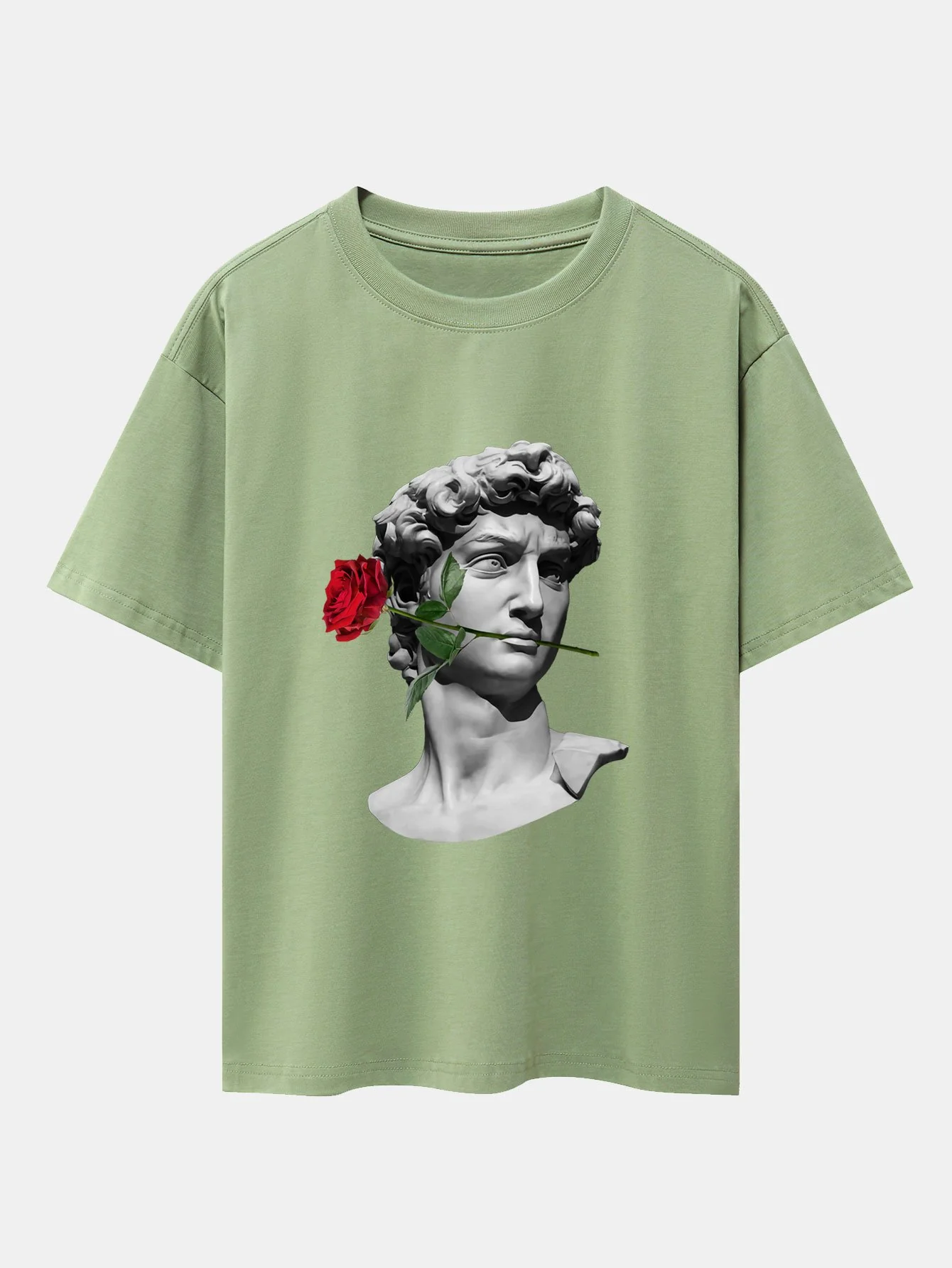 Rose David Print Relaxed Fit Drop Shoulder T-Shirts - Image 8