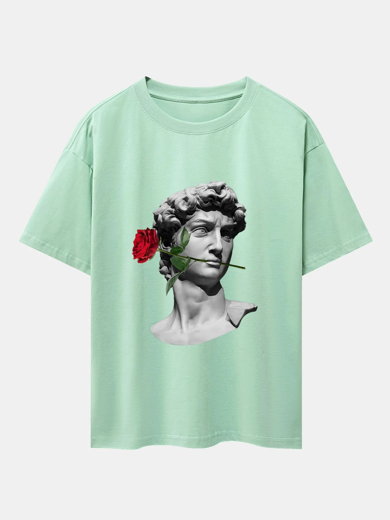 Rose David Print Relaxed Fit Drop Shoulder T-Shirts - Image 9