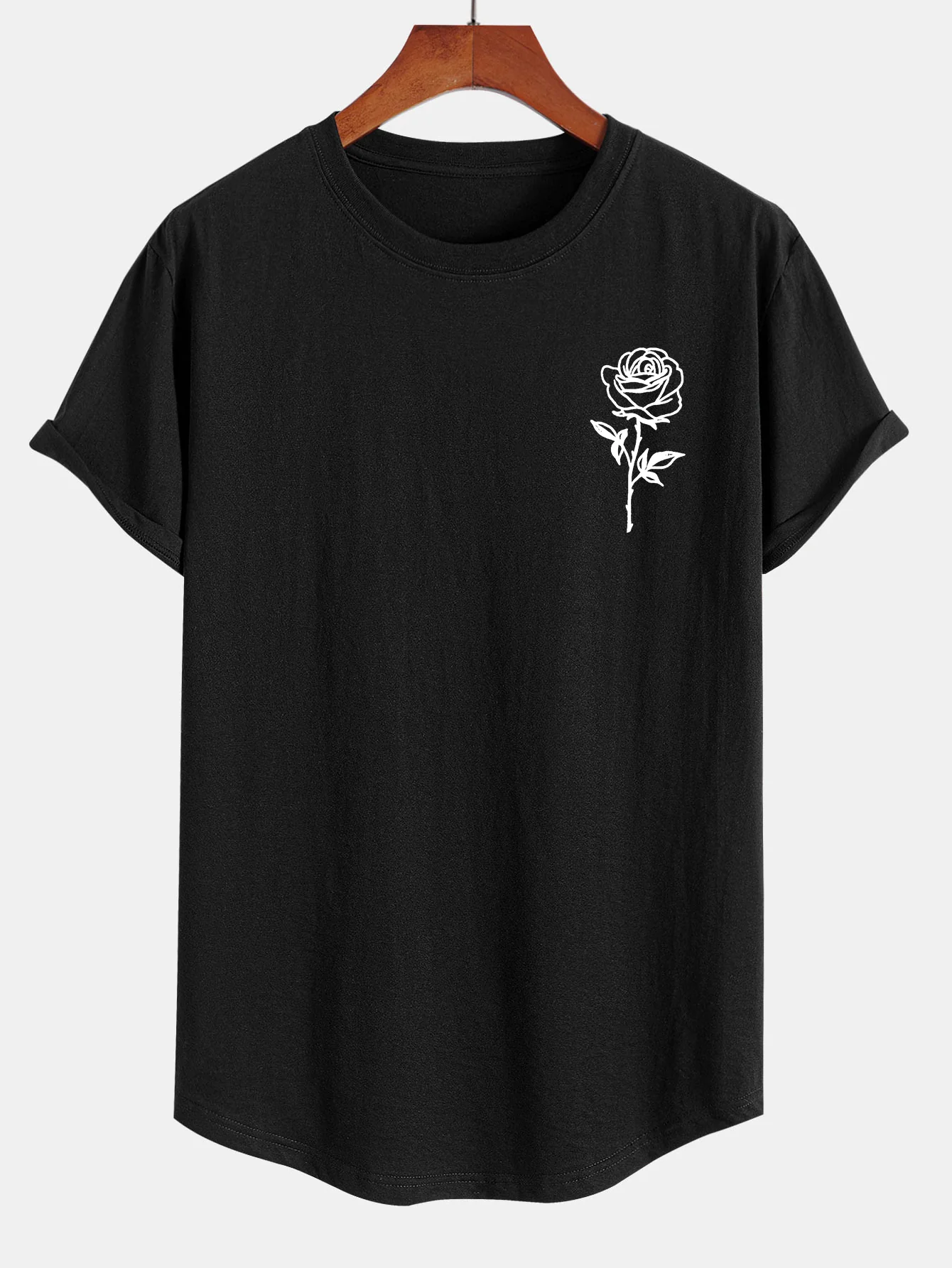 Rosenmuster Bogen Saum T-Shirt