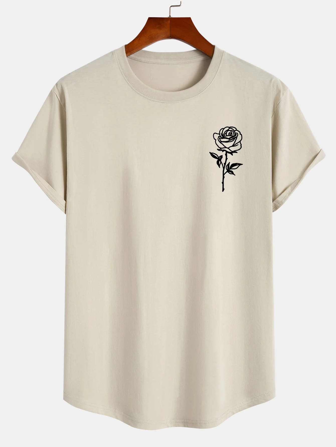 Rosenmuster Bogen Saum T-Shirt - Image 2