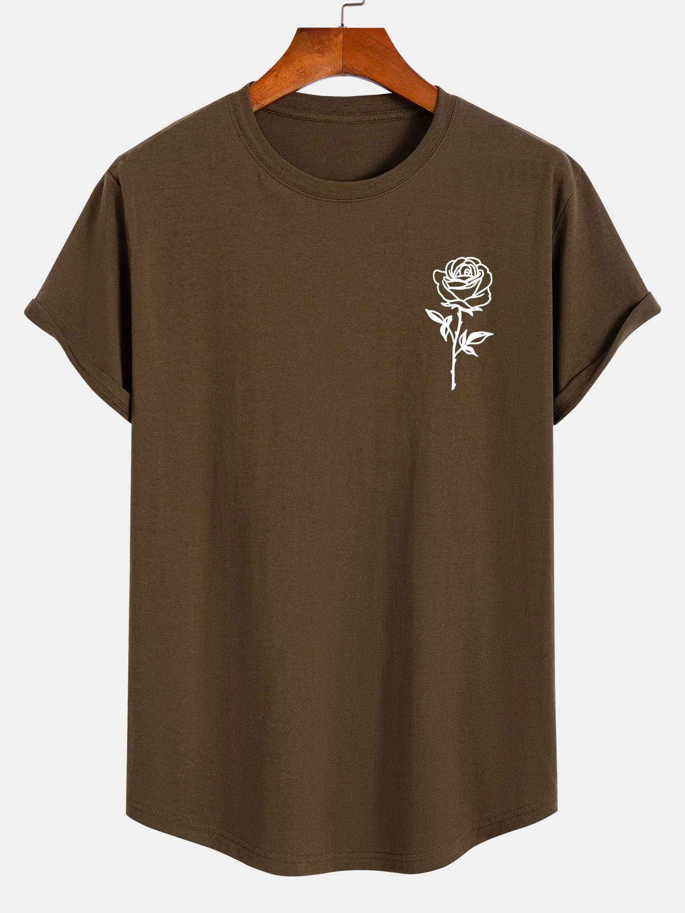 Rosenmuster Bogen Saum T-Shirt - Image 3