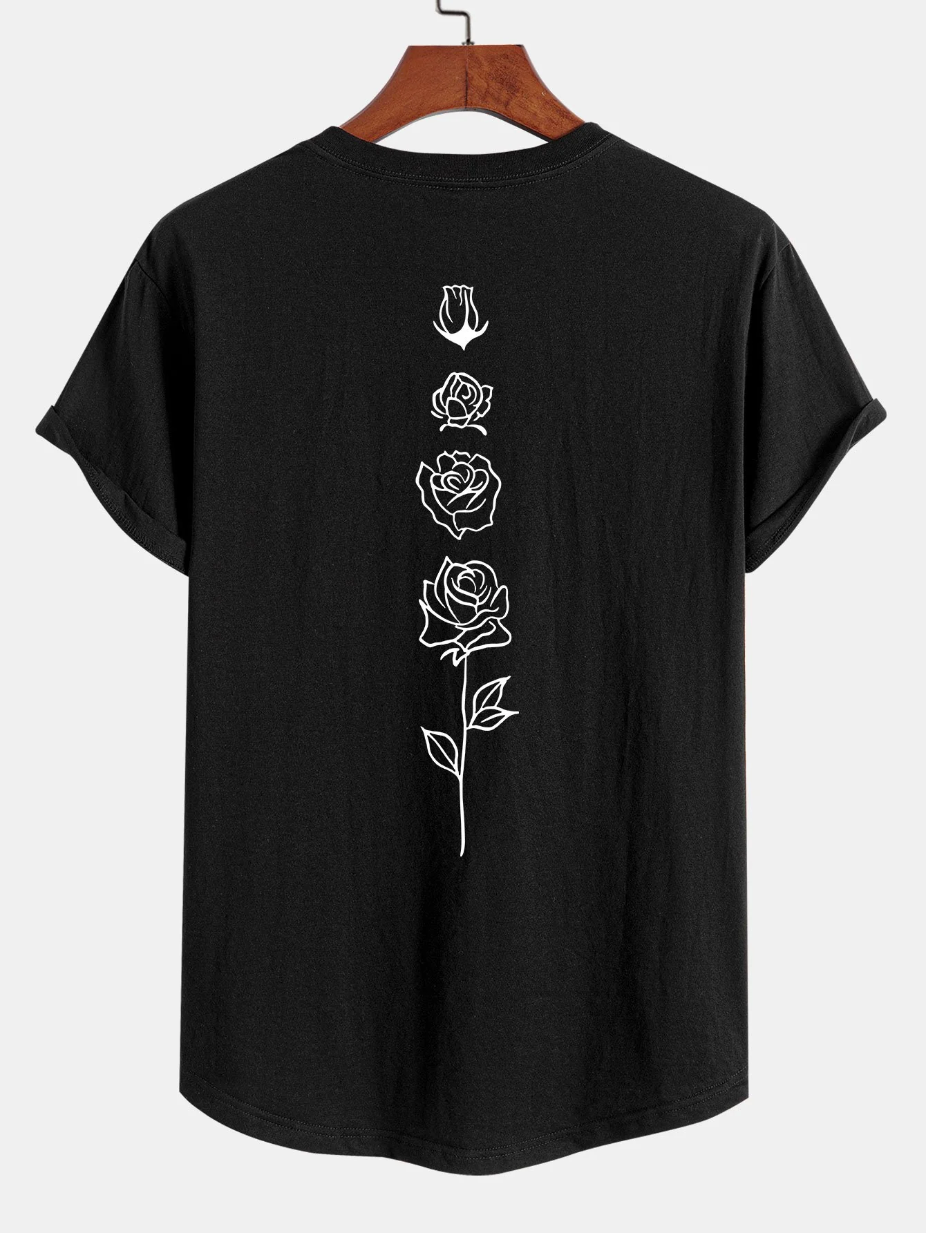 Rosenmuster Baumwoll-T-Shirt mit abgerundetem Saum - Image 2