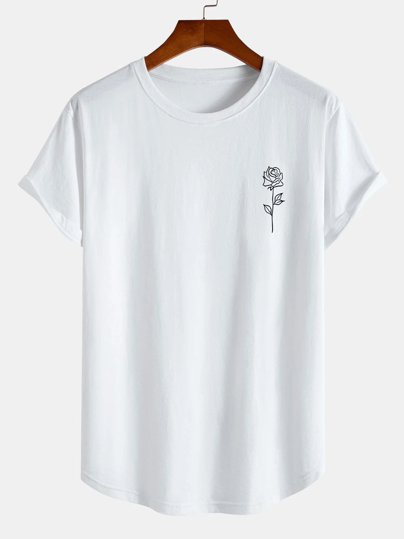 Rosenmuster Baumwoll-T-Shirt mit abgerundetem Saum - Image 3