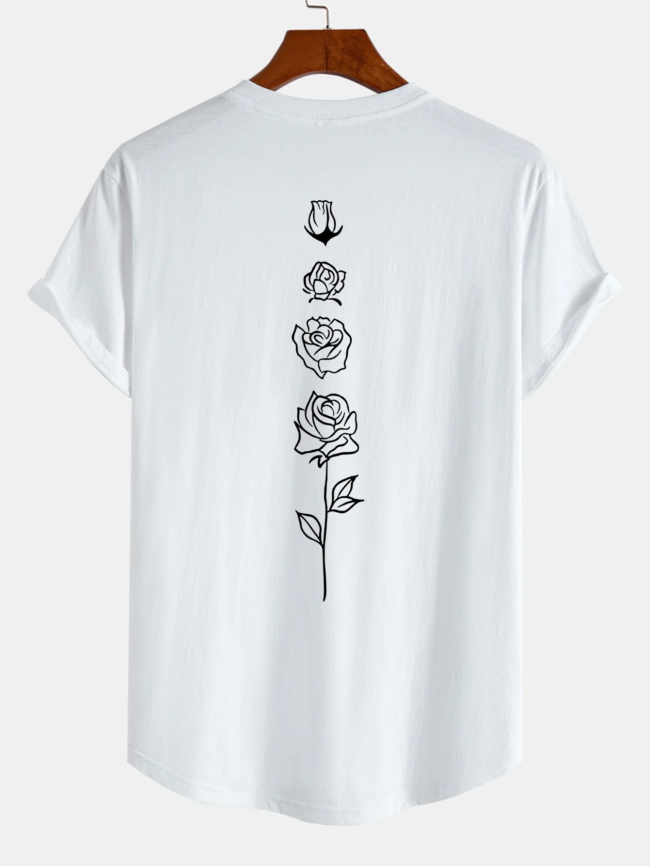 Rosenmuster Baumwoll-T-Shirt mit abgerundetem Saum - Image 4