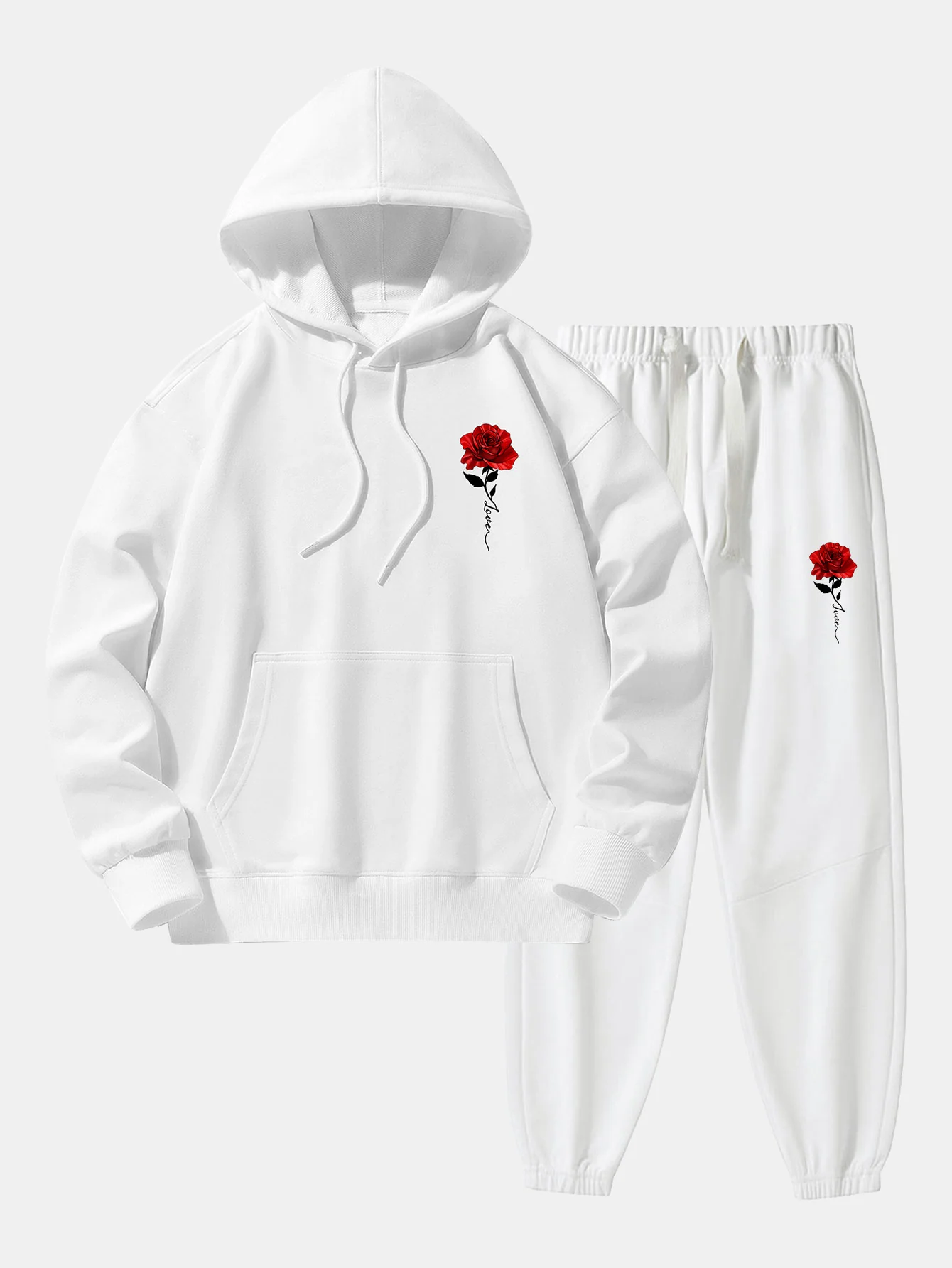 Rose Print Baumwollmischung Hoodie & Jogginghose - Image 2