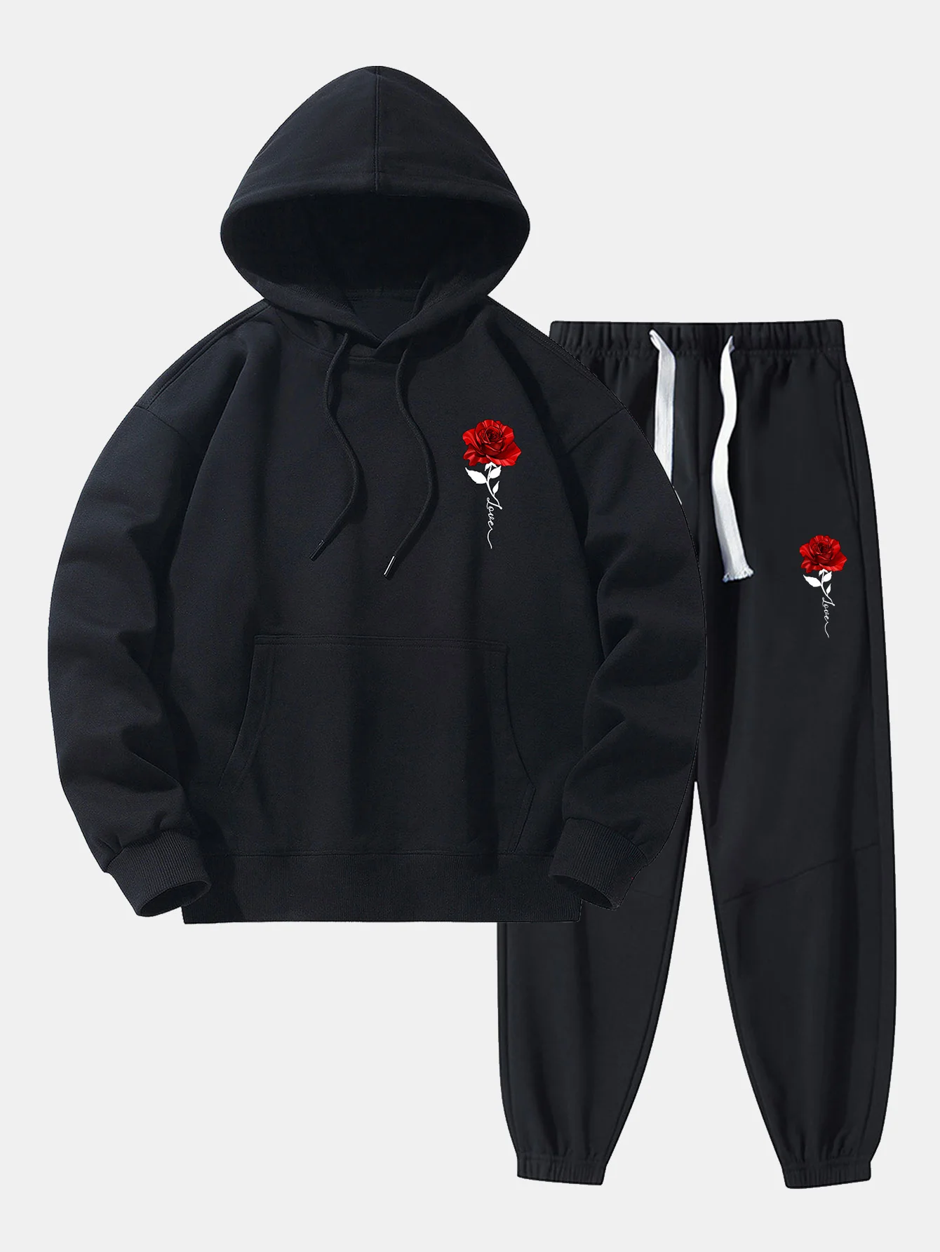 Rose Print Baumwollmischung Hoodie & Jogginghose - Image 3