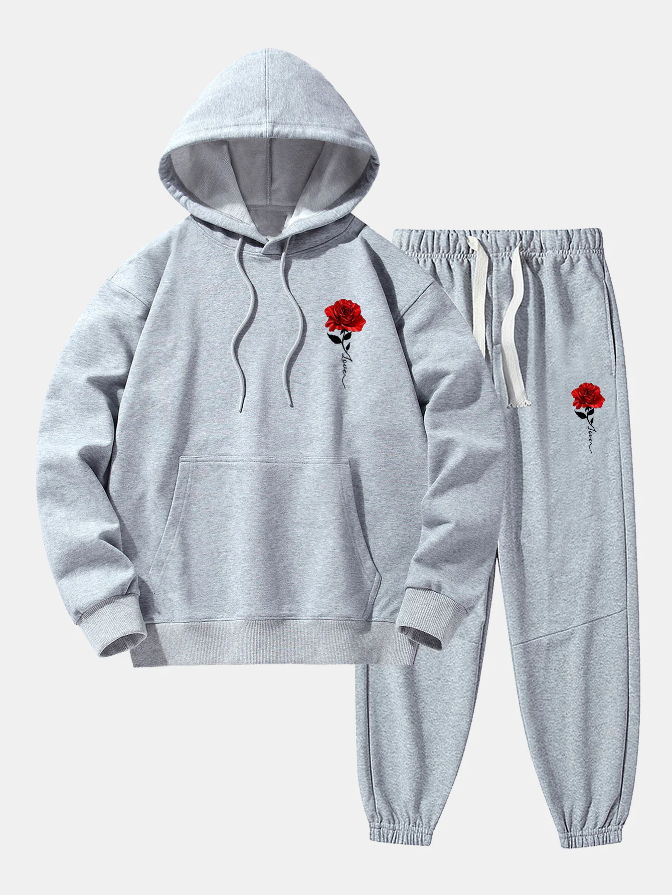 Rose Print Baumwollmischung Hoodie & Jogginghose - Image 4