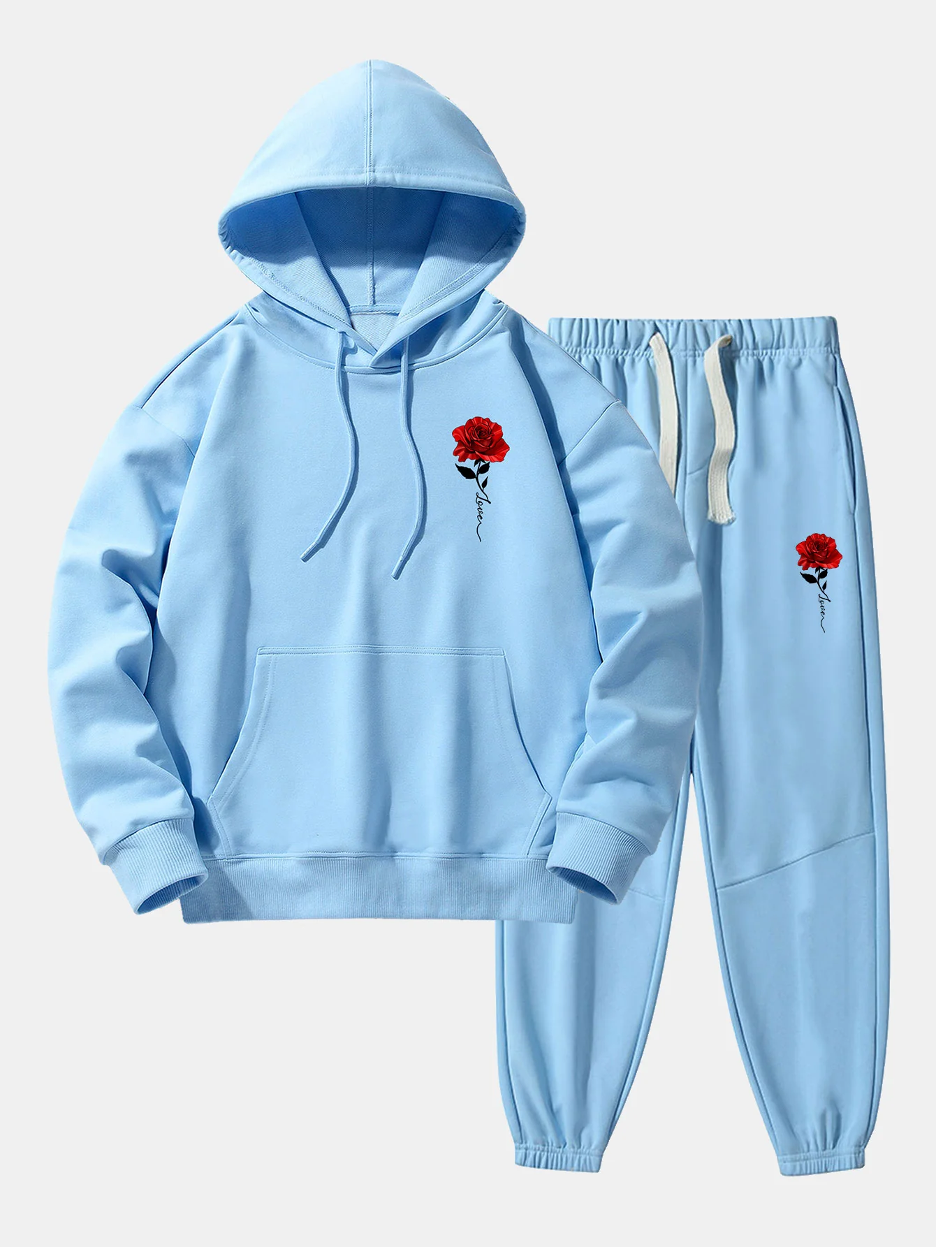 Rose Print Baumwollmischung Hoodie & Jogginghose - Image 5