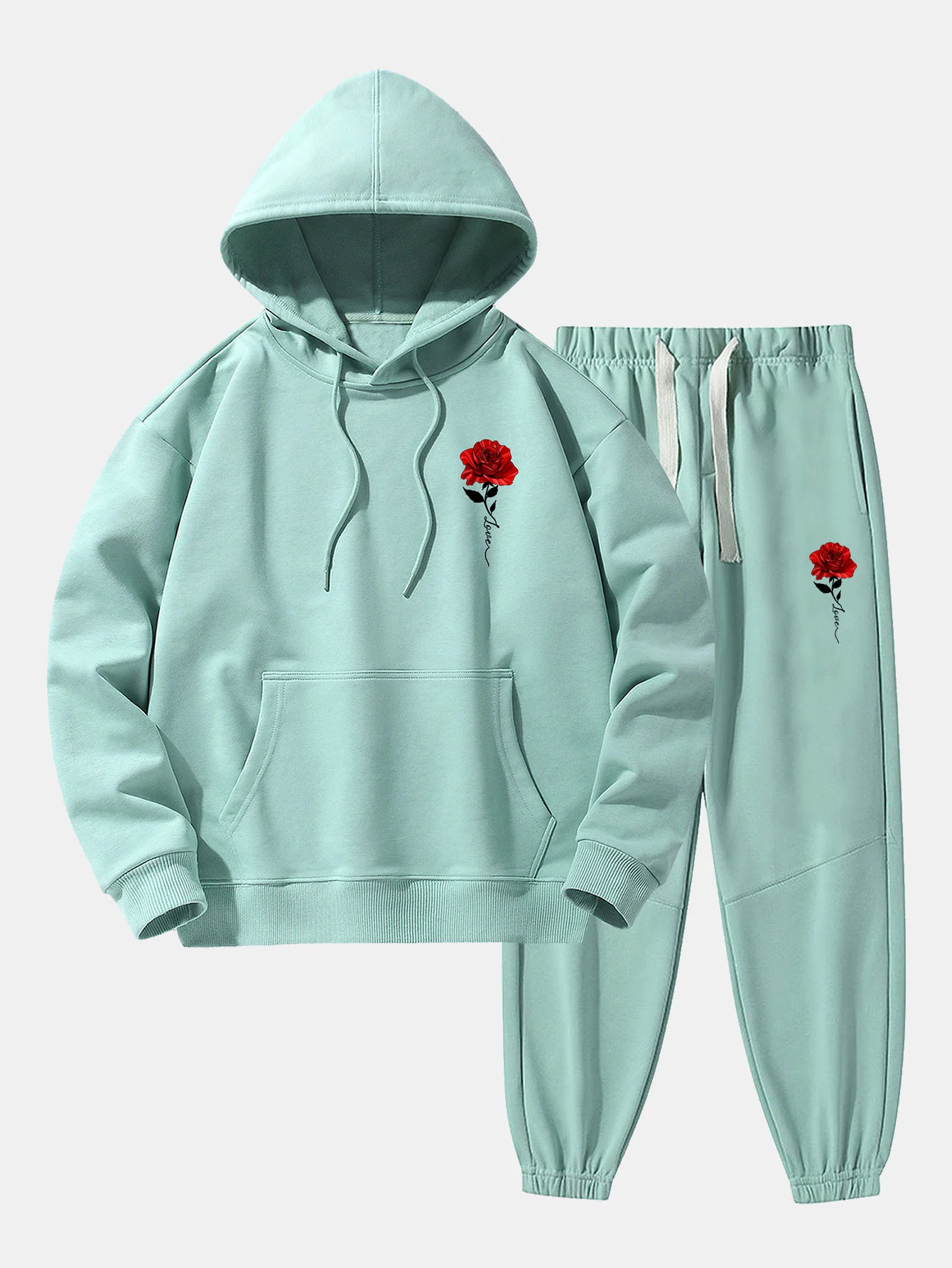Rose Print Baumwollmischung Hoodie & Jogginghose - Image 6
