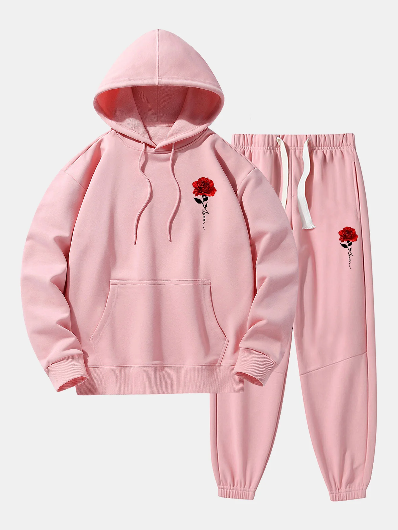 Rose Print Baumwollmischung Hoodie & Jogginghose - Image 7