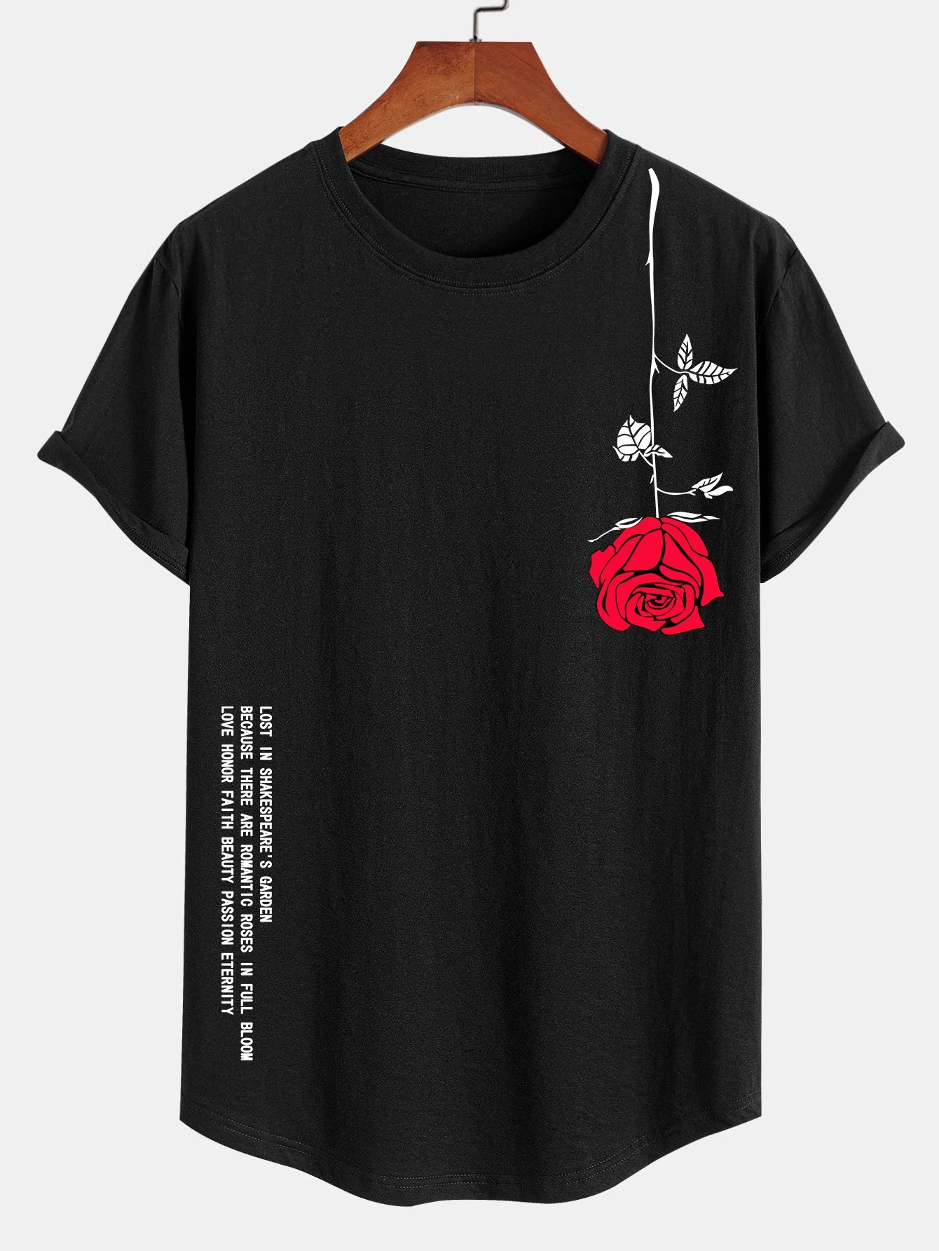 Rose Slogan Druck Baumwolle Bogen Saum T-Shirt