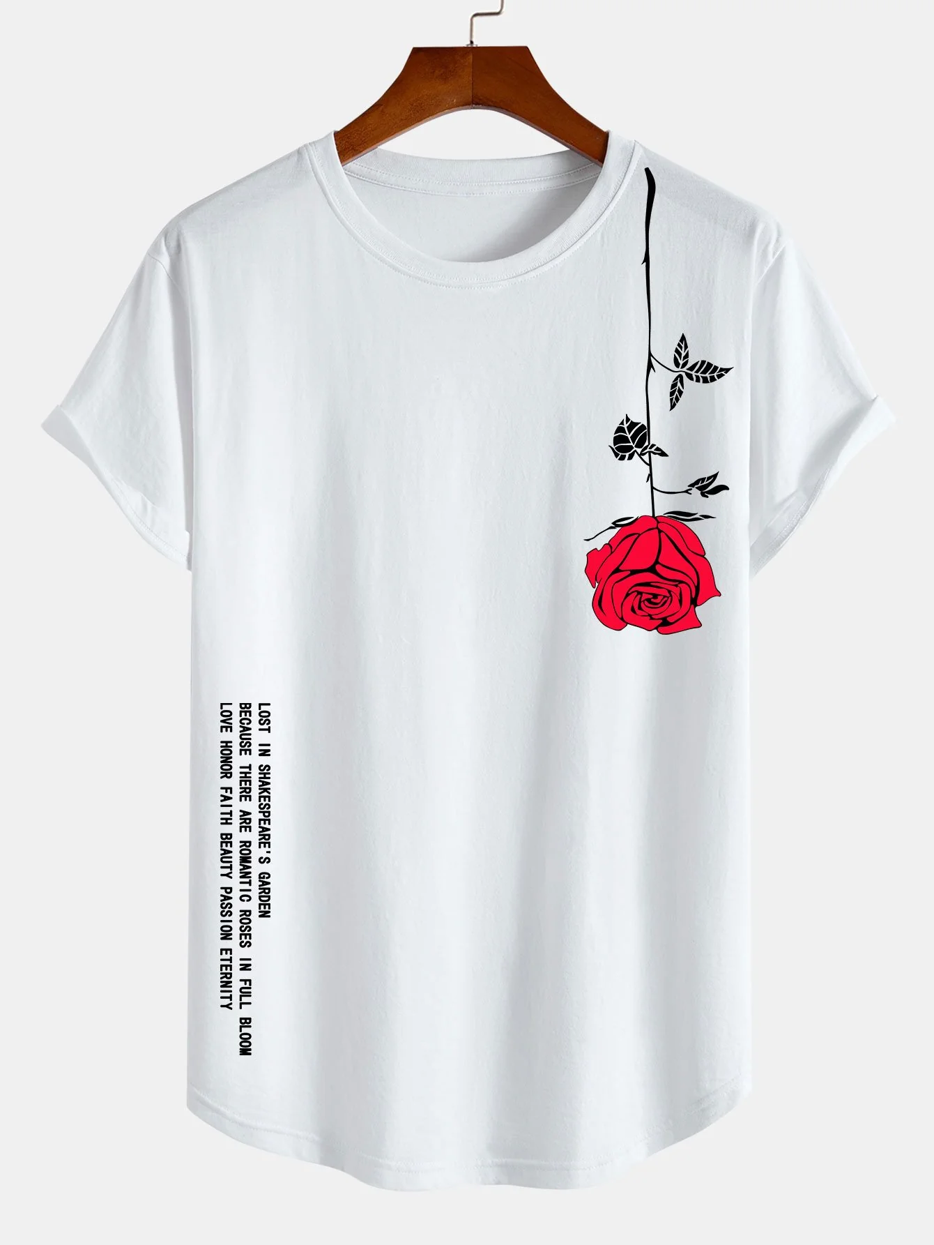 Rose Slogan Druck Baumwolle Bogen Saum T-Shirt - Image 2