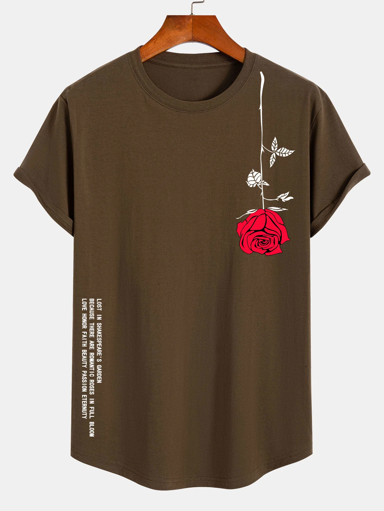 Rose Slogan Druck Baumwolle Bogen Saum T-Shirt - Image 3