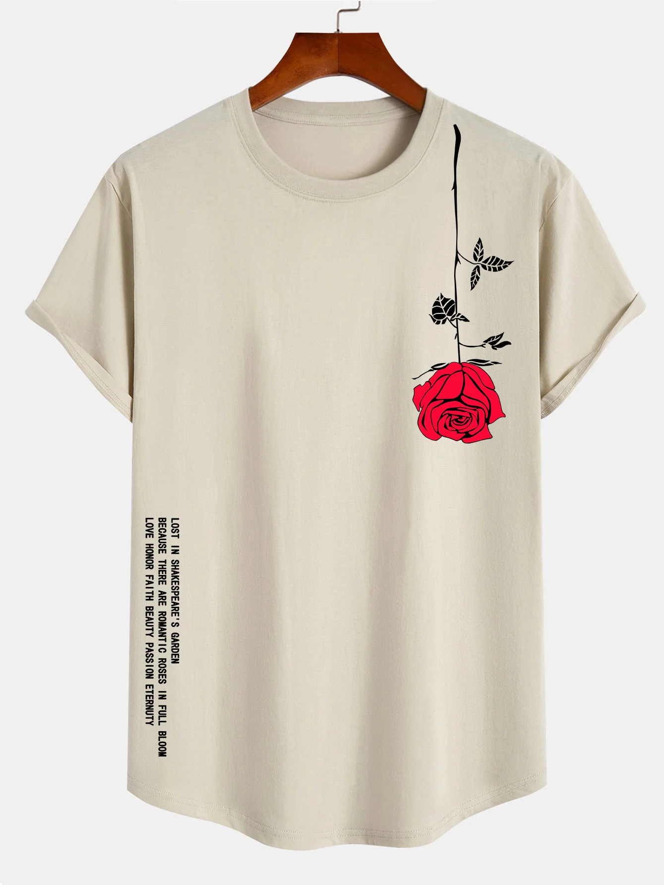 Rose Slogan Druck Baumwolle Bogen Saum T-Shirt - Image 5