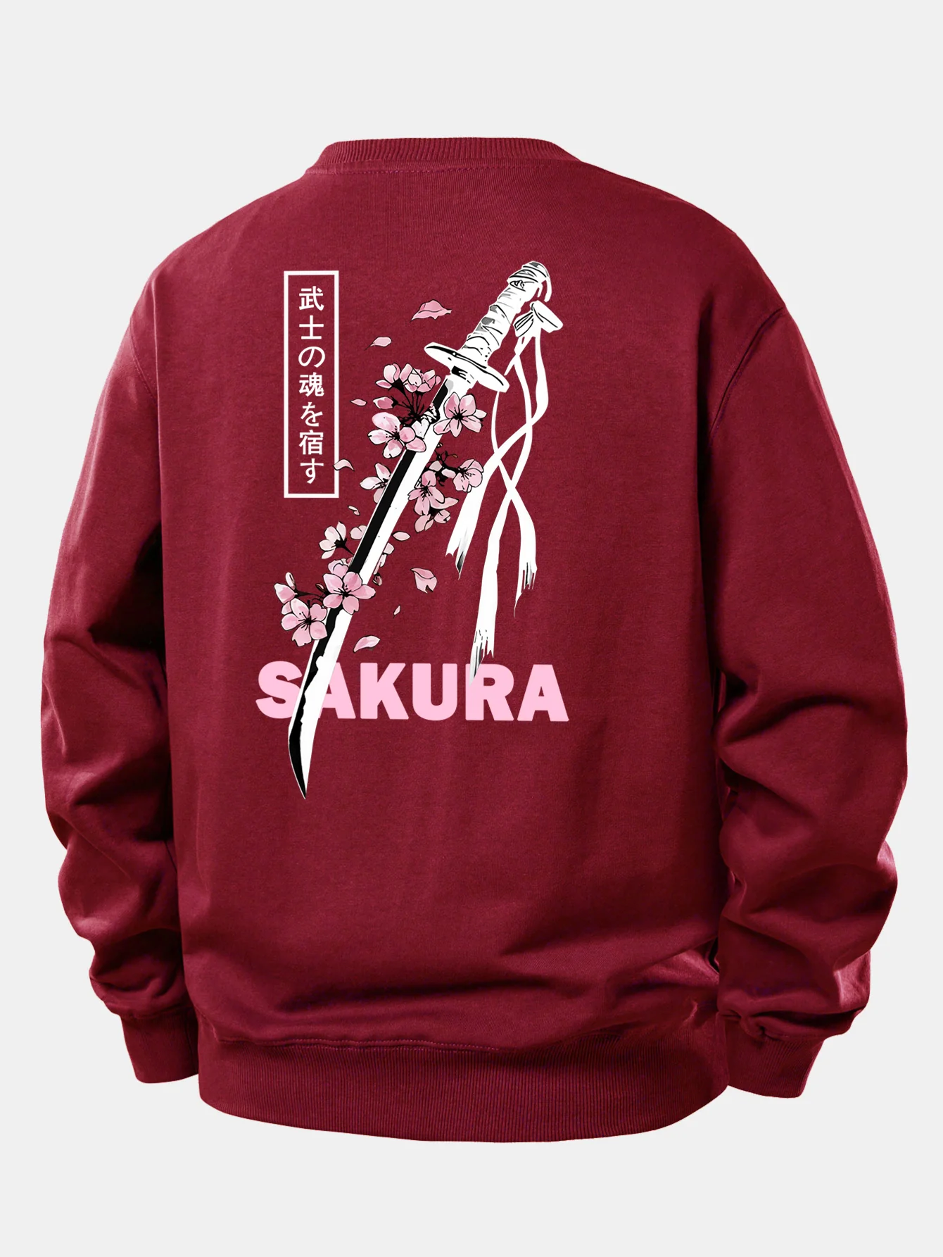 Sakura Katana Rückendruck Locker Geschnittenes Sweatshirt - Image 5