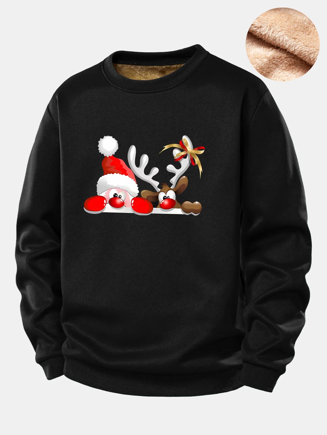 Sweatshirt mit Teddyfutter und Aufdruck von Weihnachtsmann und Rentier - Image 2
