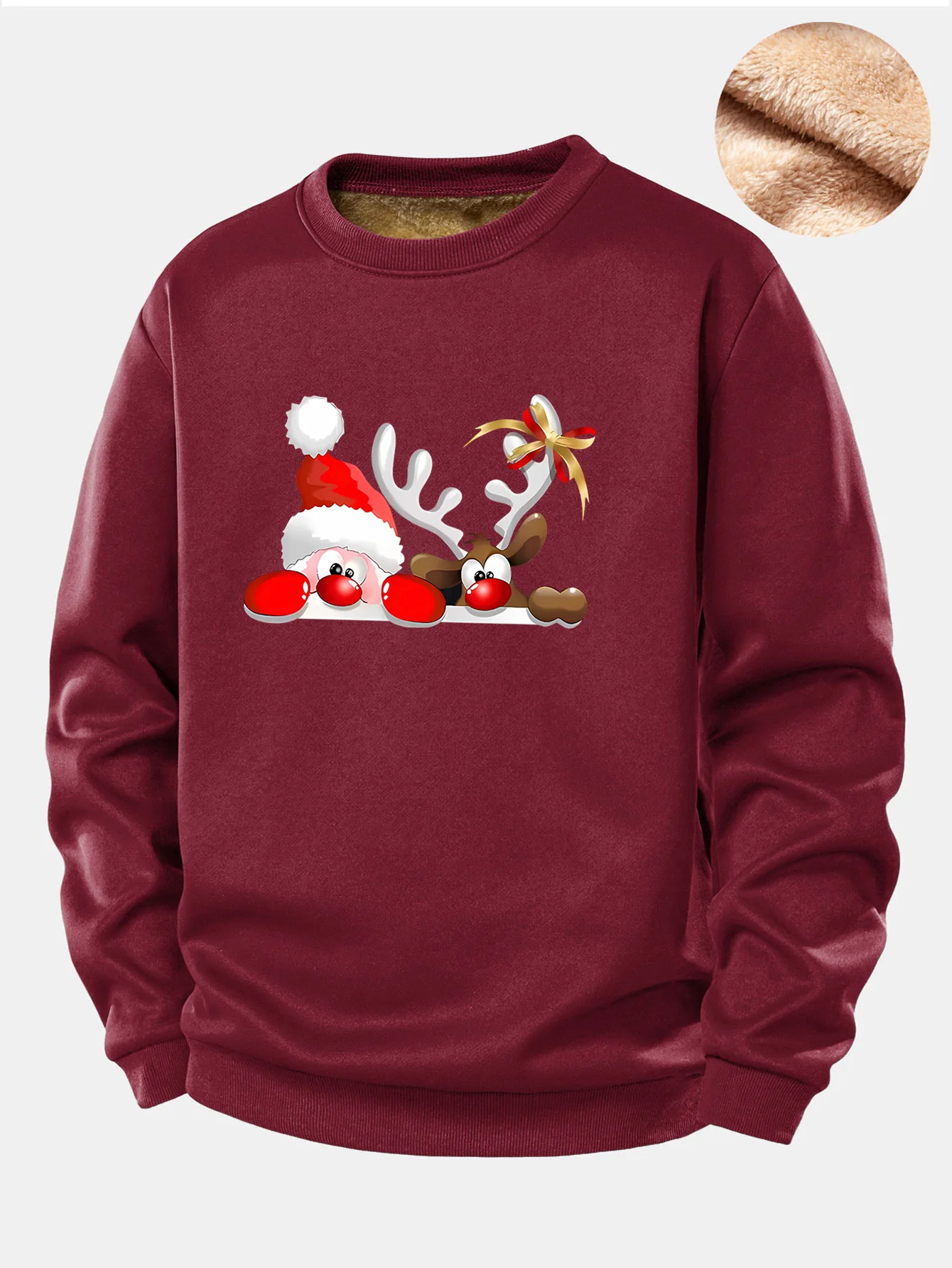 Sweatshirt mit Teddyfutter und Aufdruck von Weihnachtsmann und Rentier - Image 3