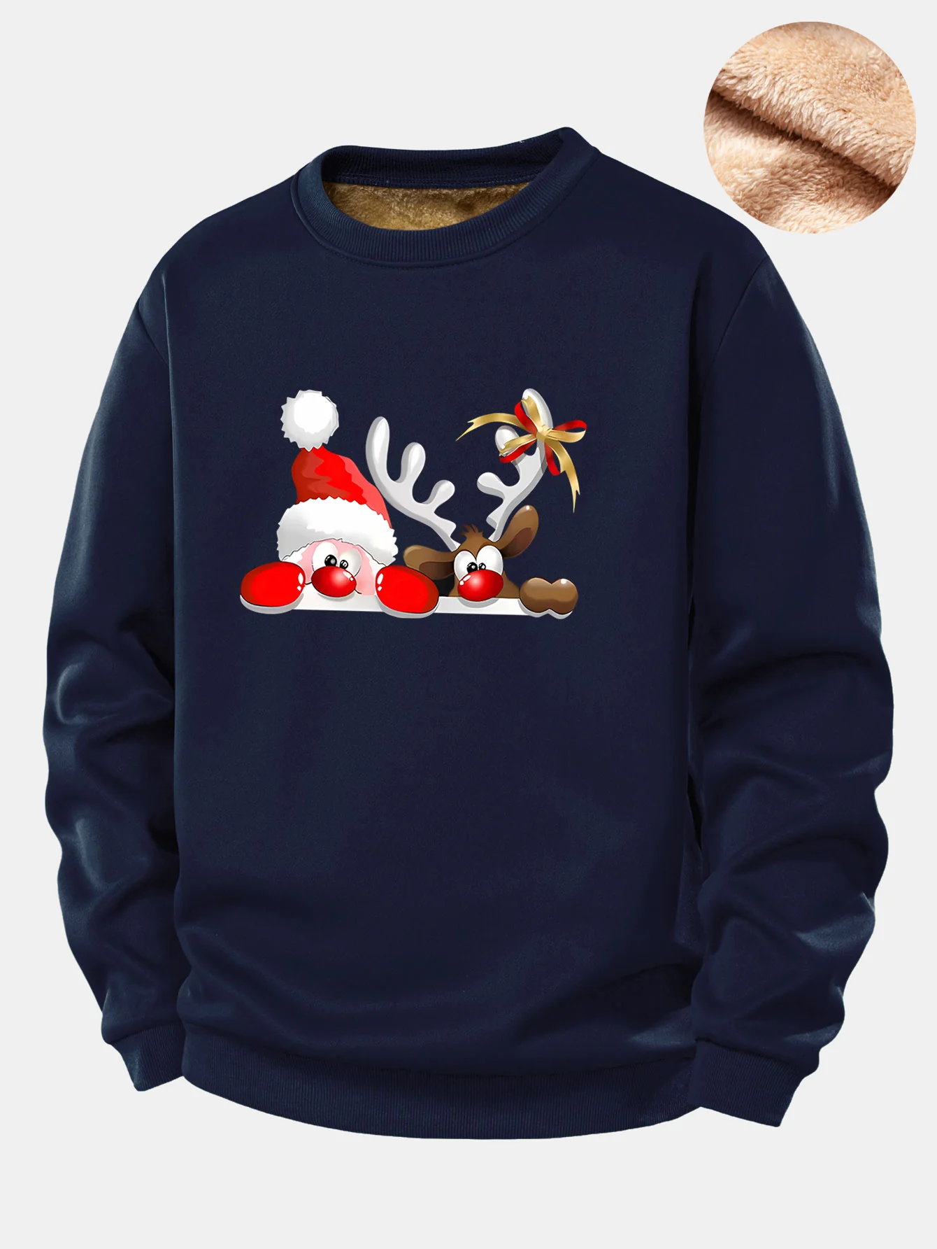Sweatshirt mit Teddyfutter und Aufdruck von Weihnachtsmann und Rentier - Image 4