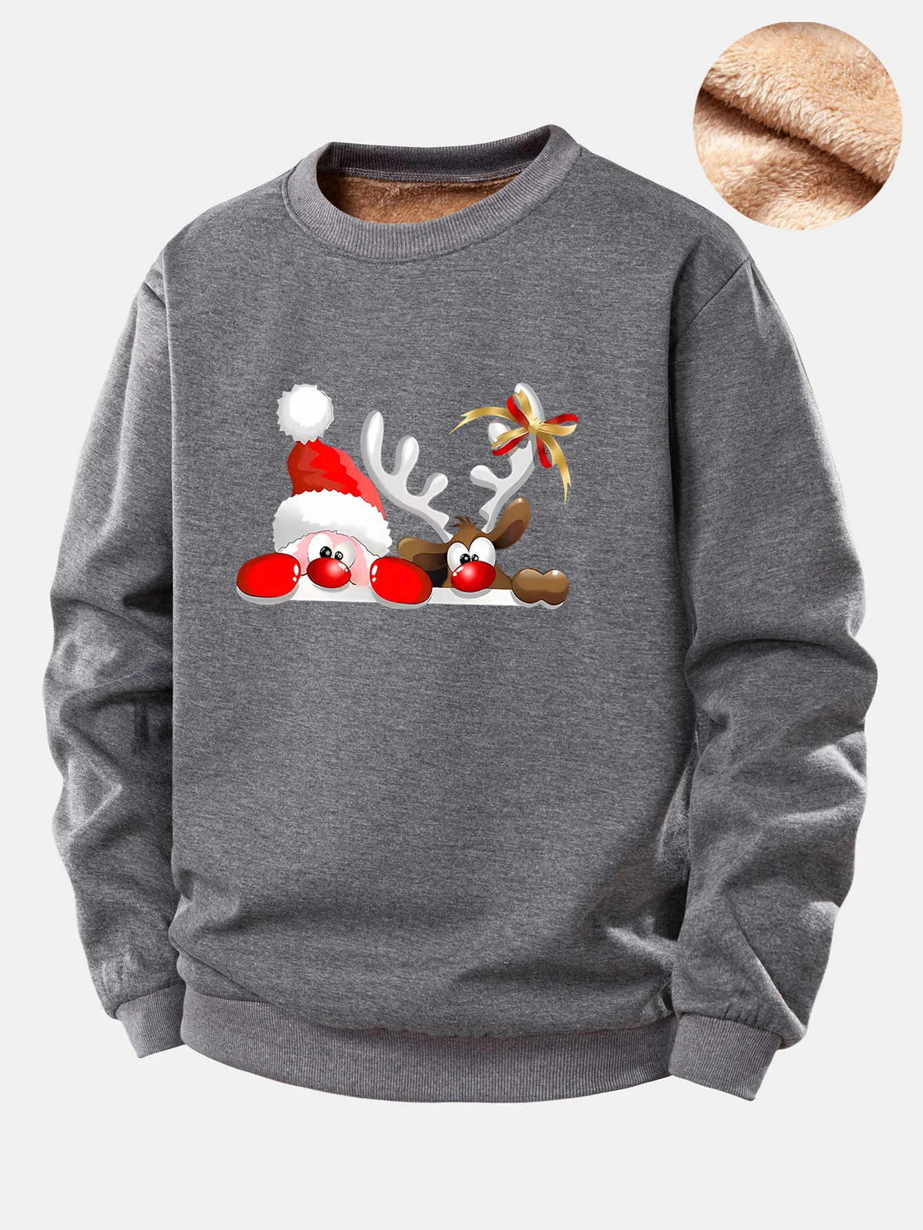 Sweatshirt mit Teddyfutter und Aufdruck von Weihnachtsmann und Rentier - Image 5