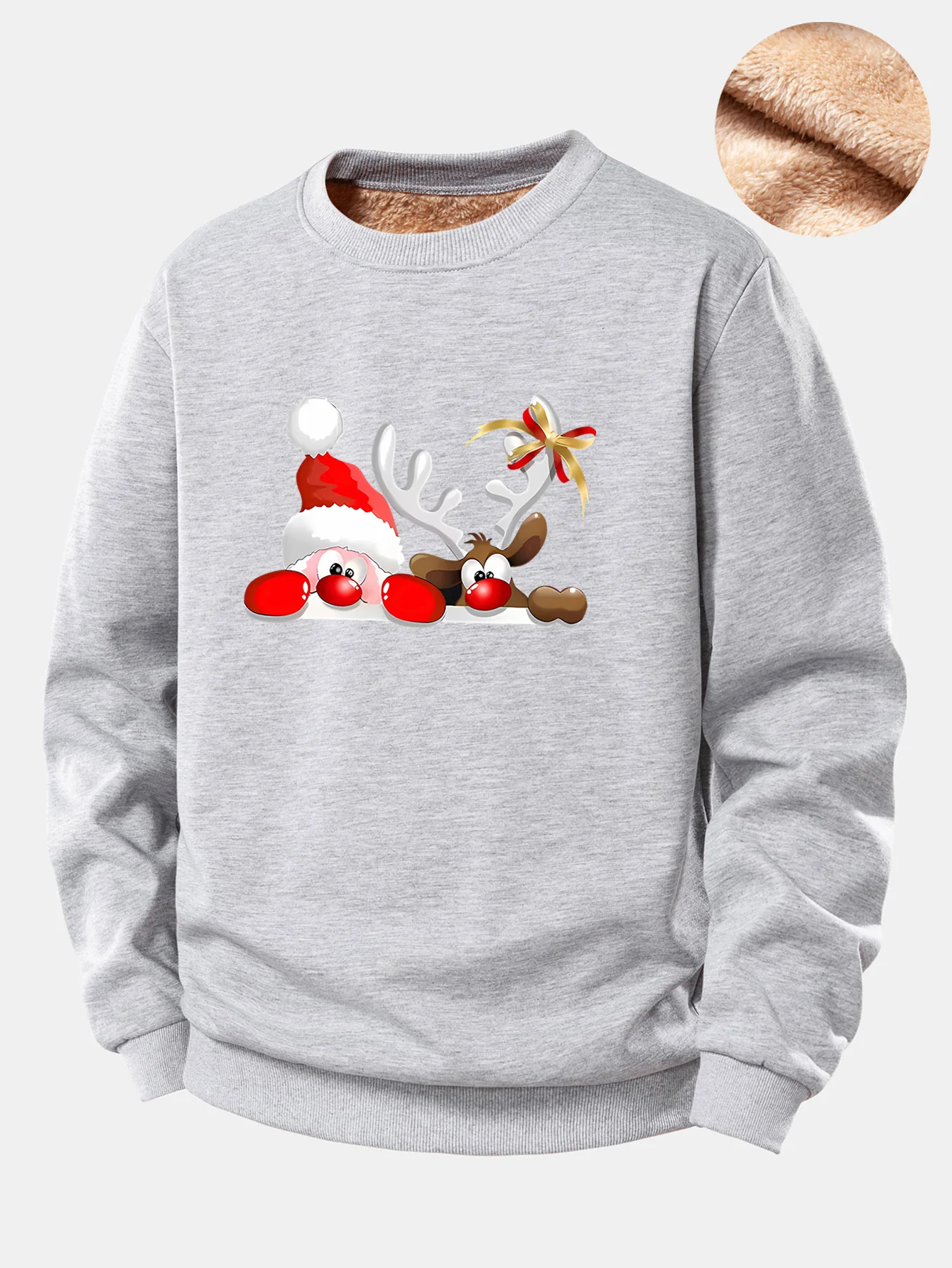 Sweatshirt mit Teddyfutter und Aufdruck von Weihnachtsmann und Rentier - Image 7
