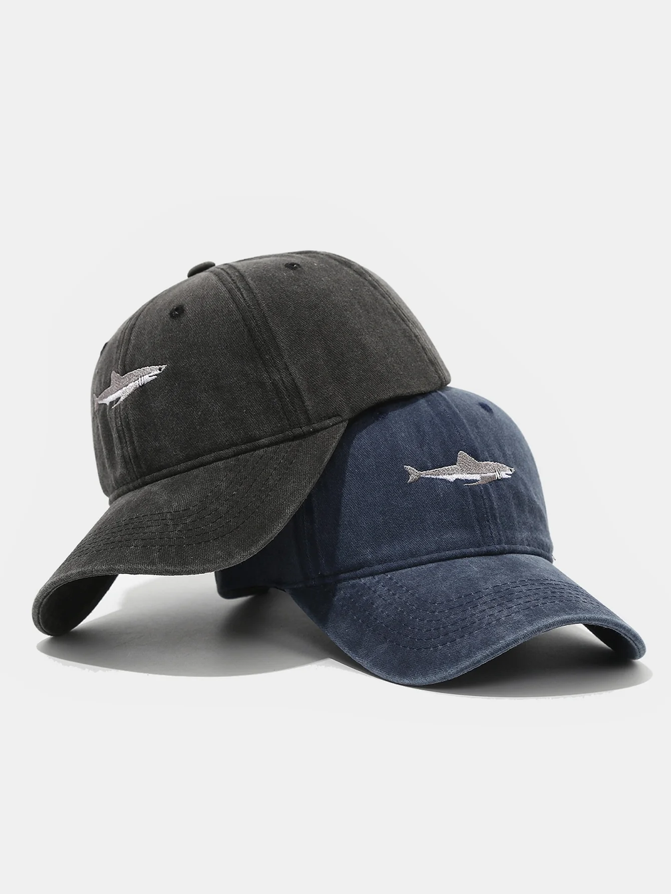 Shark bestickte gewaschene Baseballkappe - Image 10