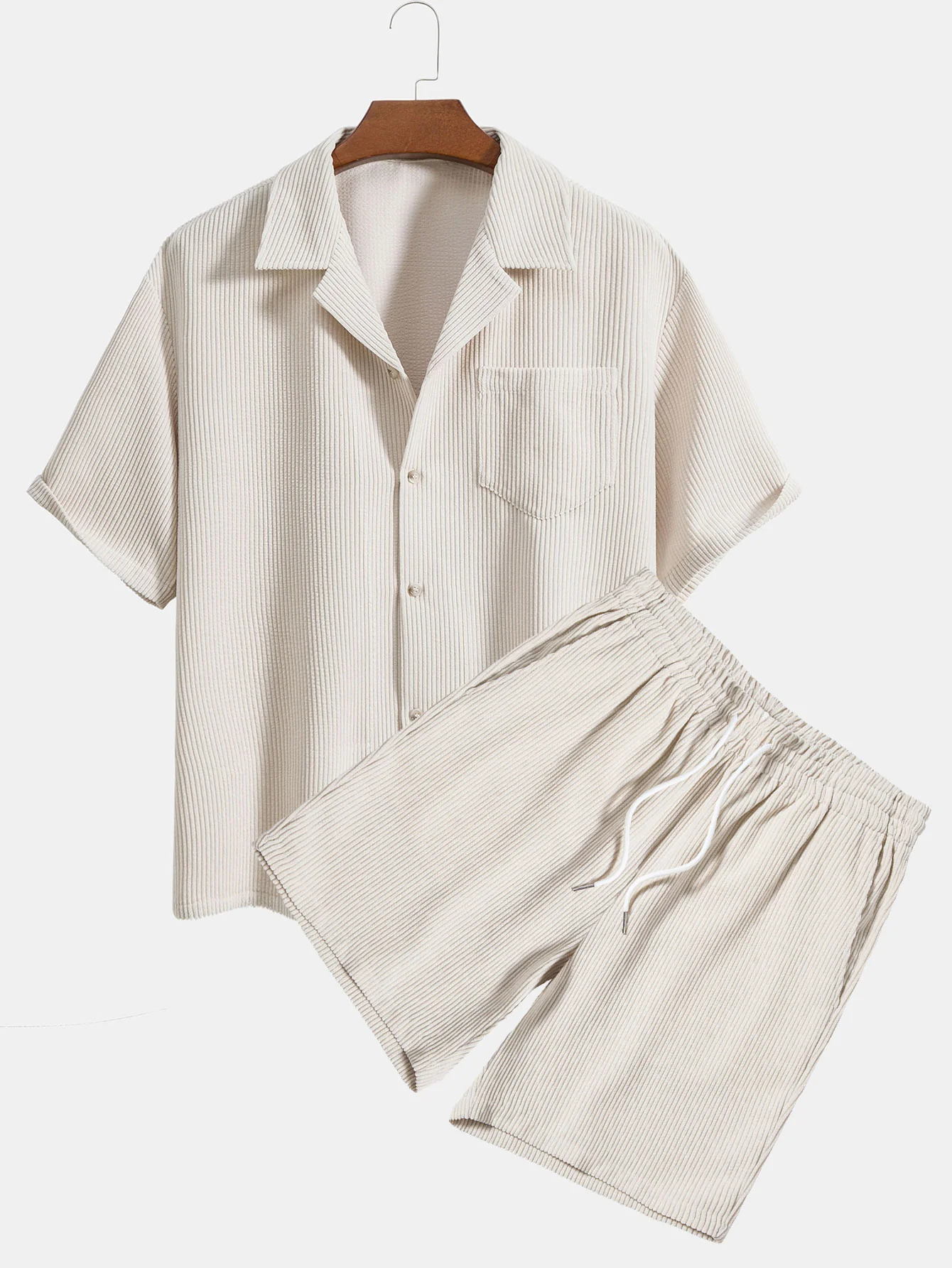 Kurzarm-Corduroy-Boxy-Hemd & Corduroy-Shorts