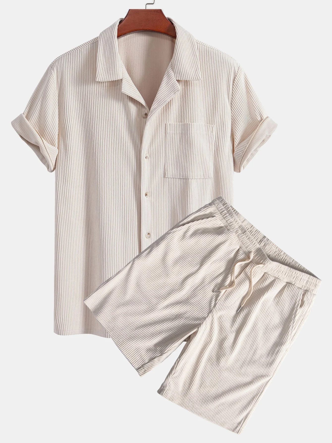 Kurzarm-Corduroy-Cuban-Shirt & Shorts - Image 2