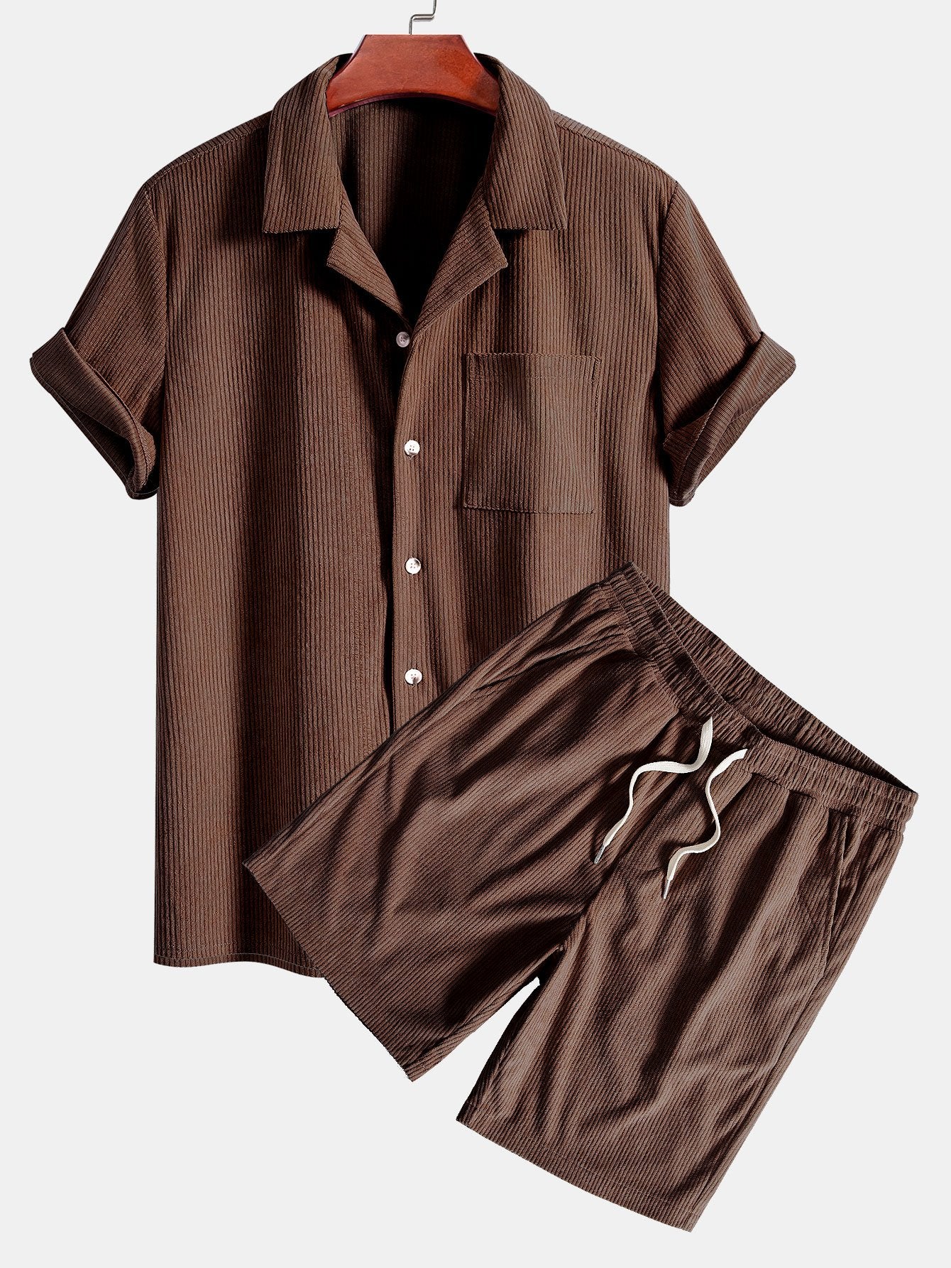Kurzarm-Corduroy-Cuban-Shirt & Shorts - Image 3