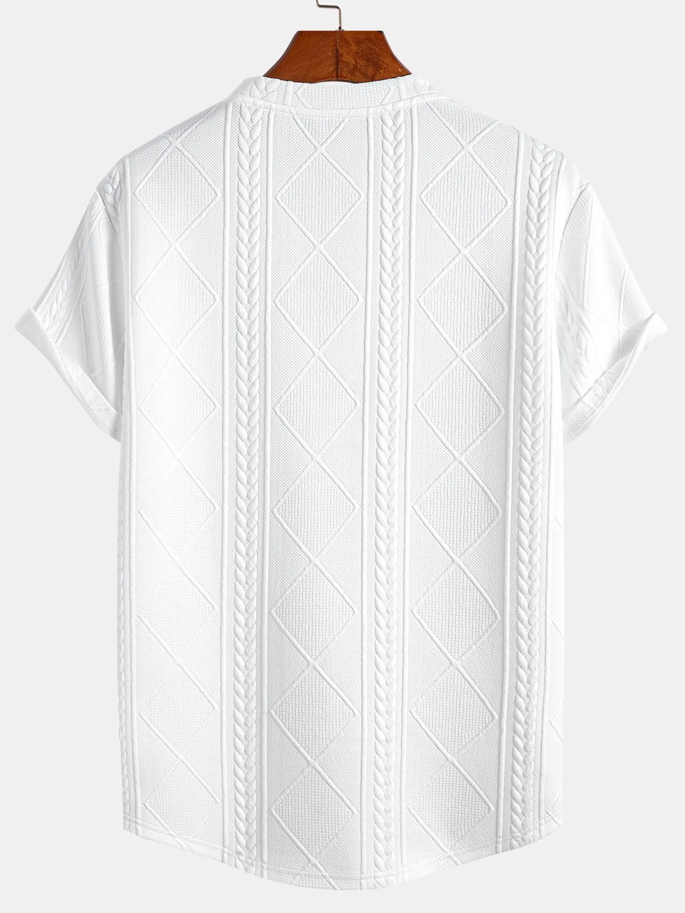 Kurzarm Geometrisches Jacquard T-Shirt mit Bogen-Saum - Image 2