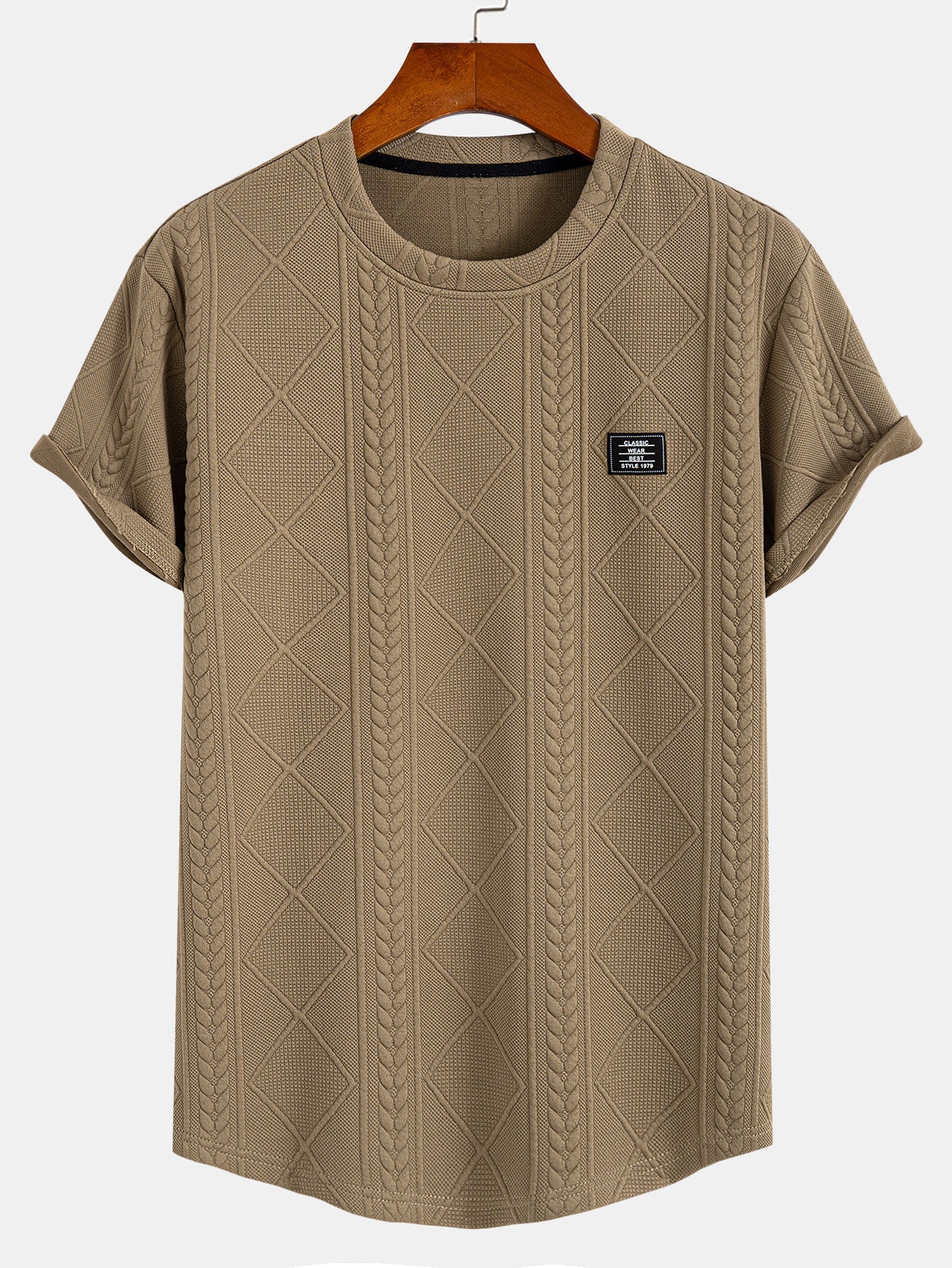 Kurzarm Geometrisches Jacquard T-Shirt mit Bogen-Saum - Image 7