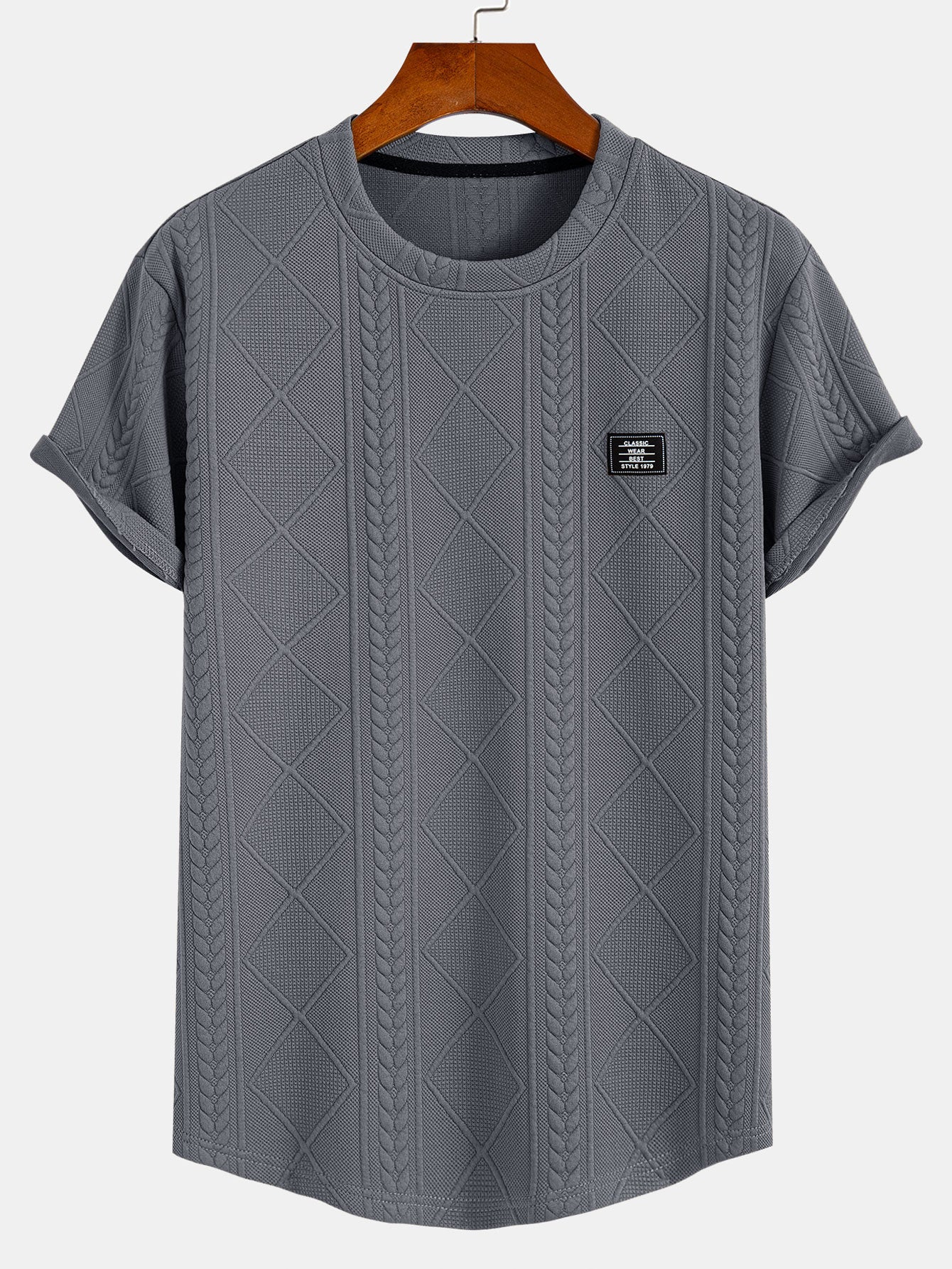 Kurzarm Geometrisches Jacquard T-Shirt mit Bogen-Saum - Image 8