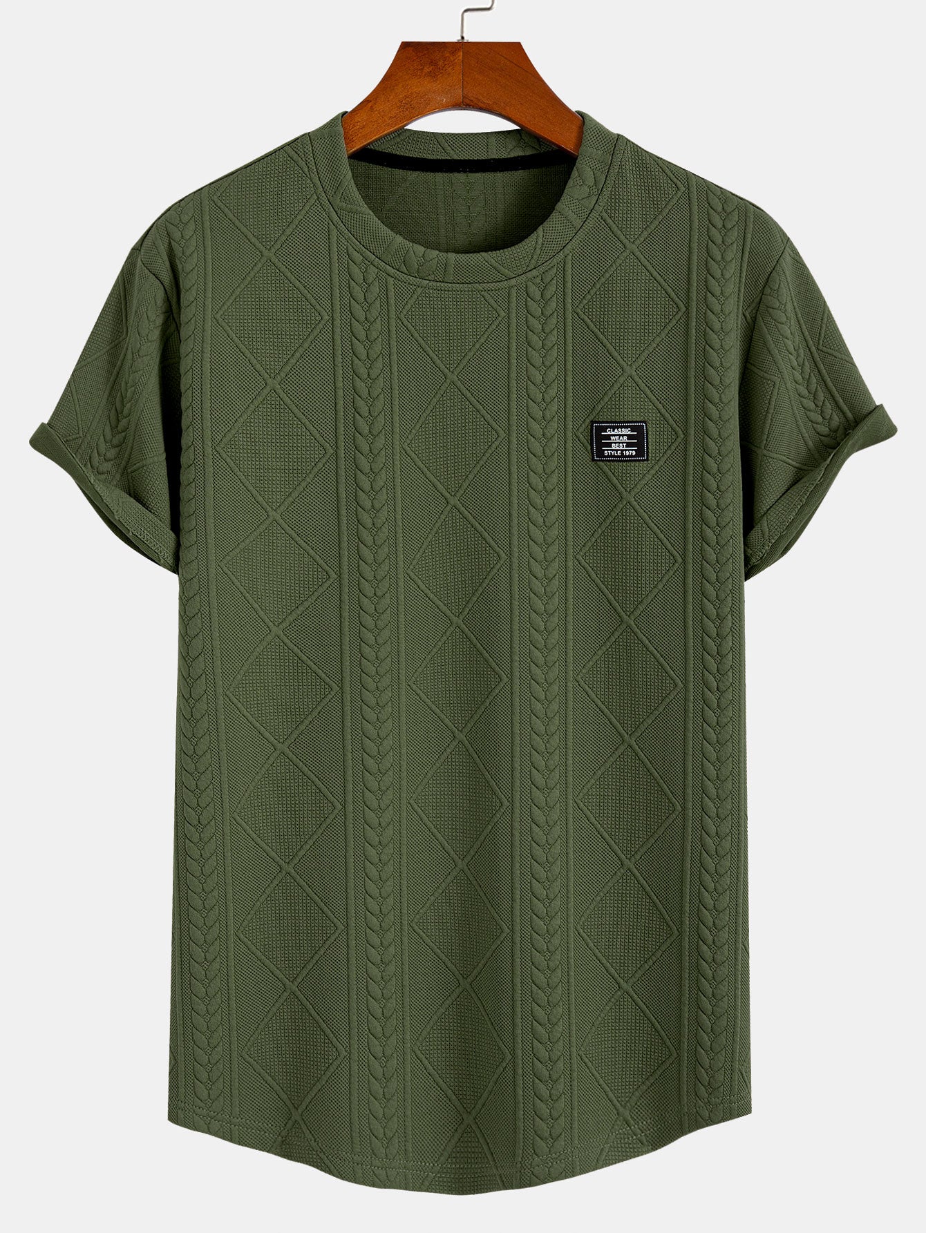 Kurzarm Geometrisches Jacquard T-Shirt mit Bogen-Saum - Image 9