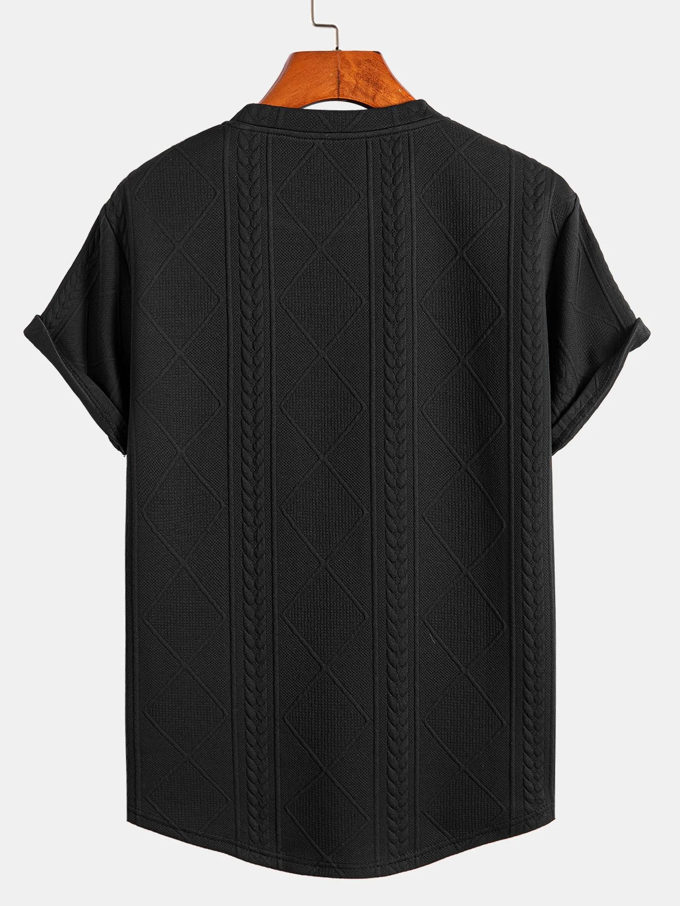 Kurzarm Geometrisches Jacquard T-Shirt mit Bogen-Saum & Shorts - Image 10