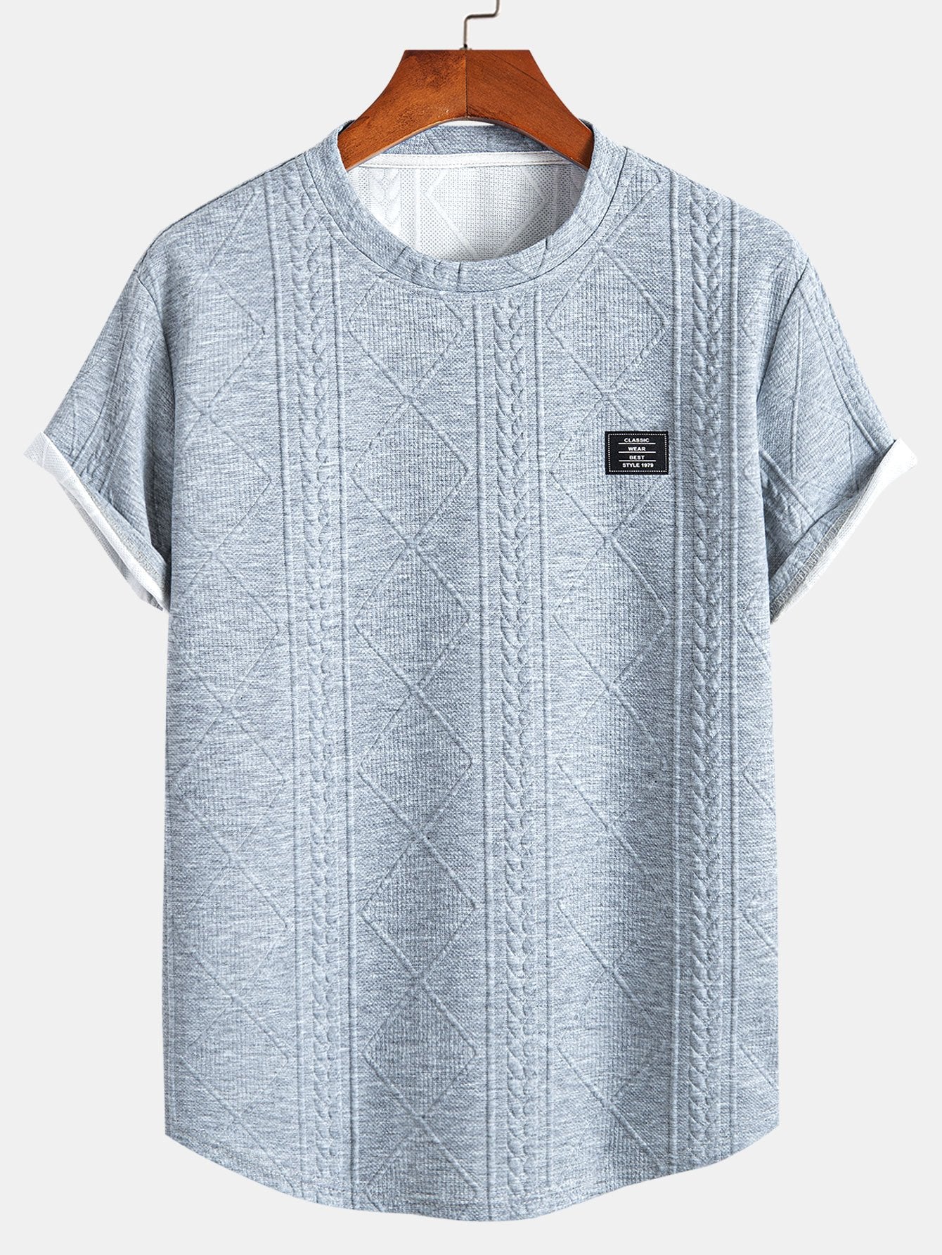 Kurzarm Geometrisches Jacquard T-Shirt mit Bogen-Saum & Shorts - Image 11