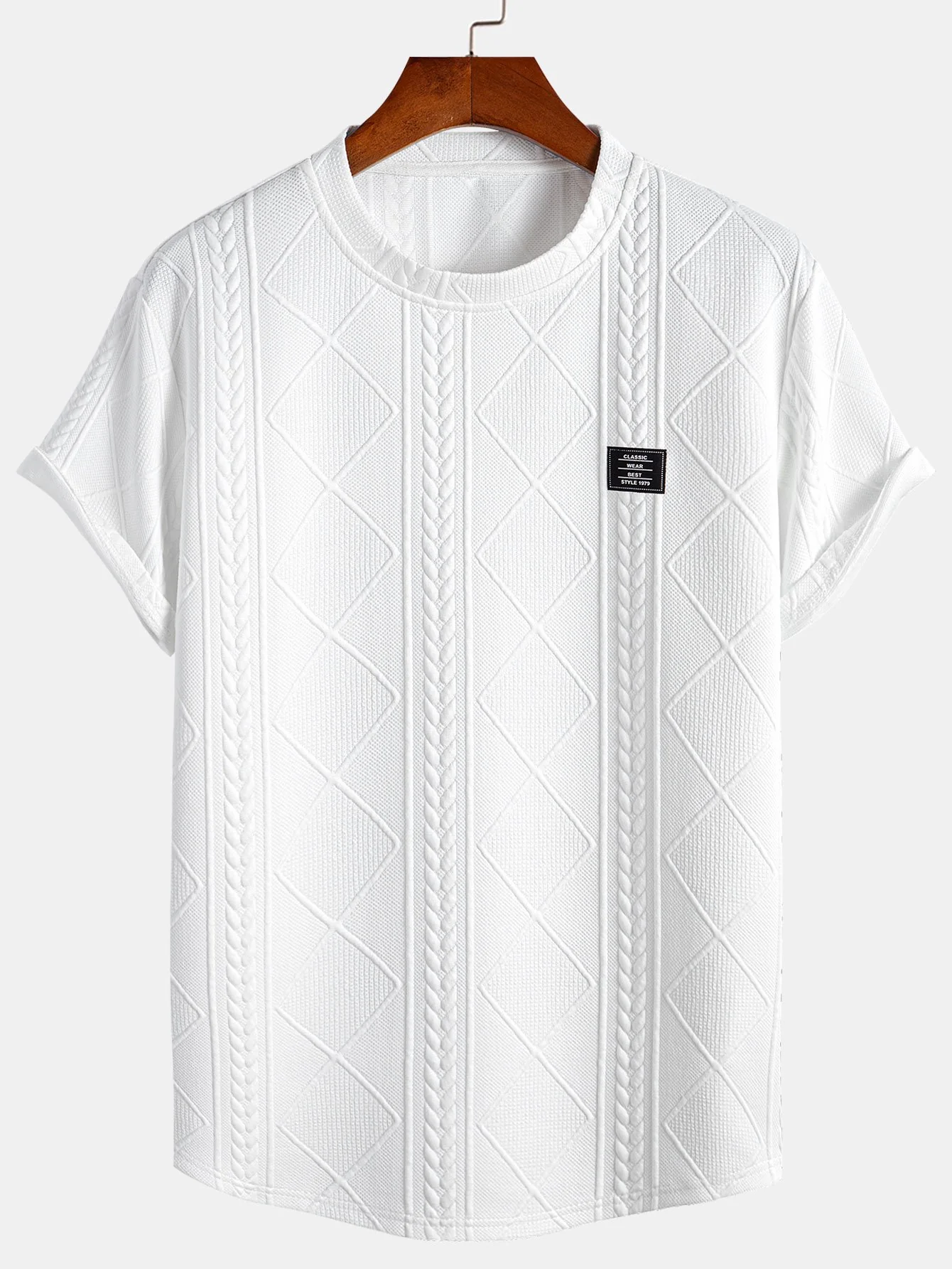 Kurzarm Geometrisches Jacquard T-Shirt mit Bogen-Saum & Shorts - Image 7