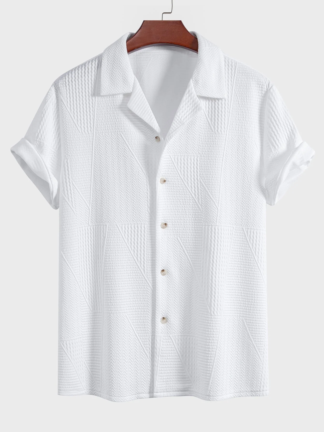 Kurzarm Geometrie Texturiertes Cuban Shirt - Image 3