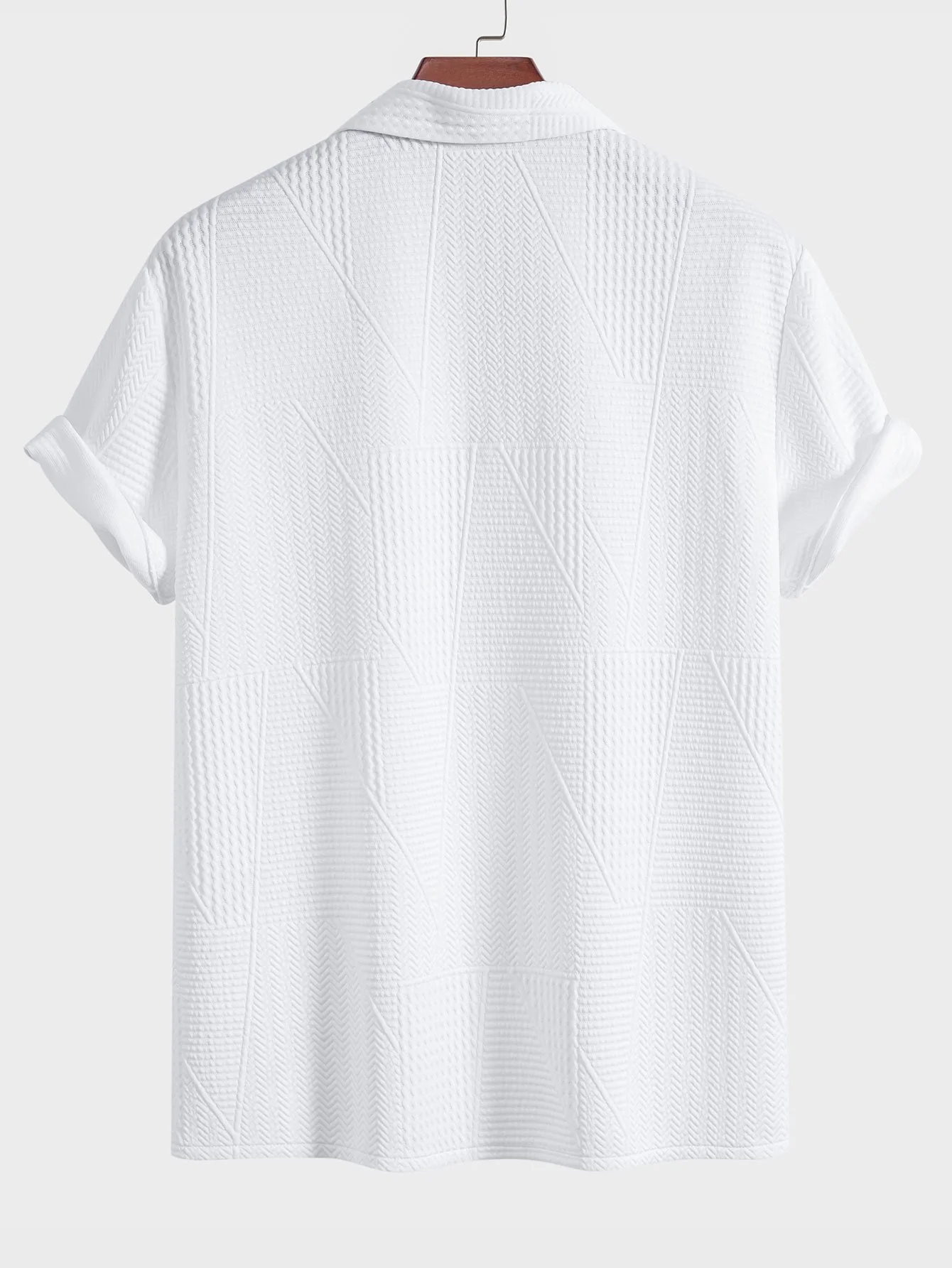 Kurzarm Geometrie Texturiertes Cuban Shirt - Image 4