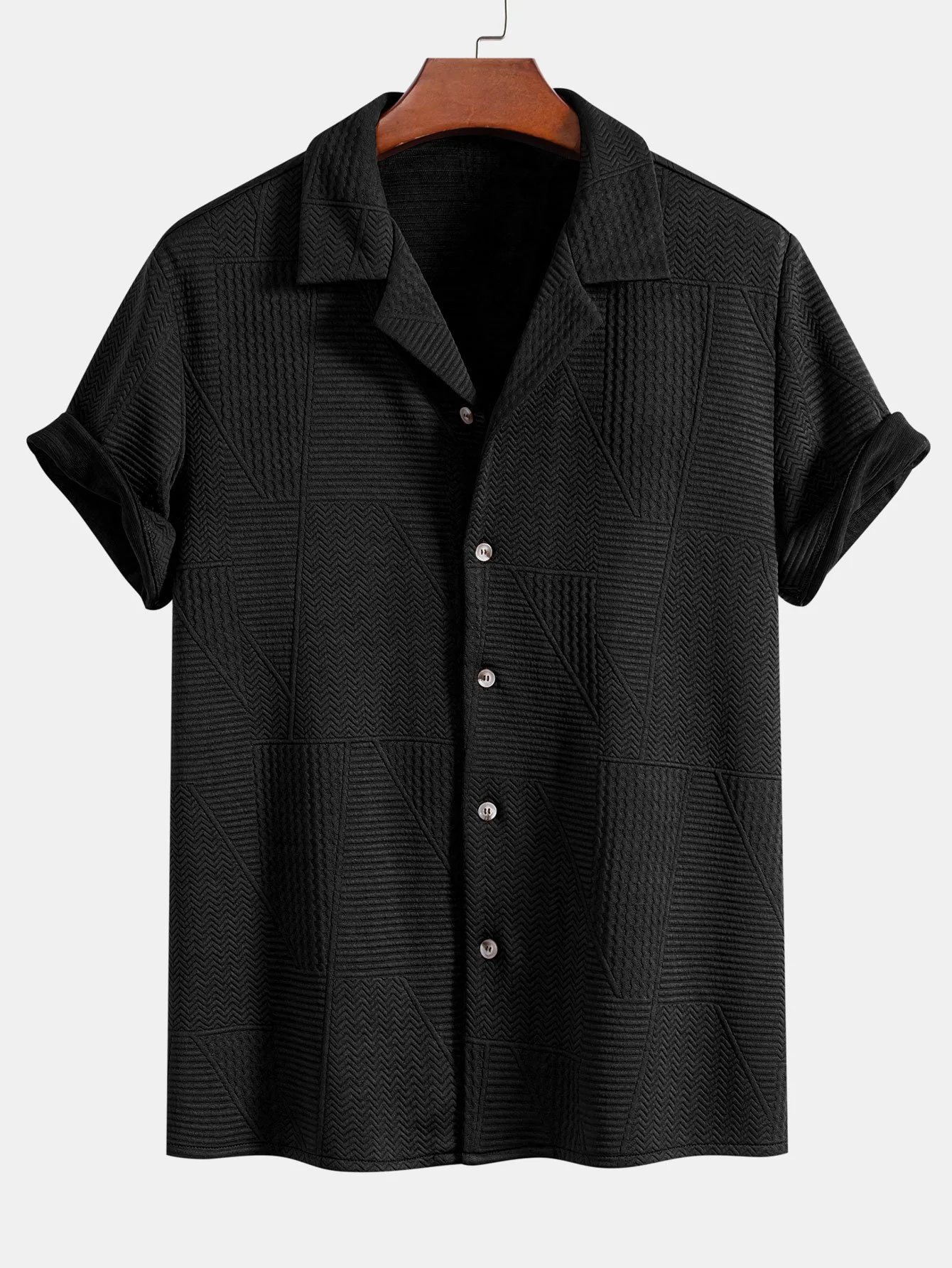 Kurzarm Geometrie Texturiertes Cuban Shirt - Image 5