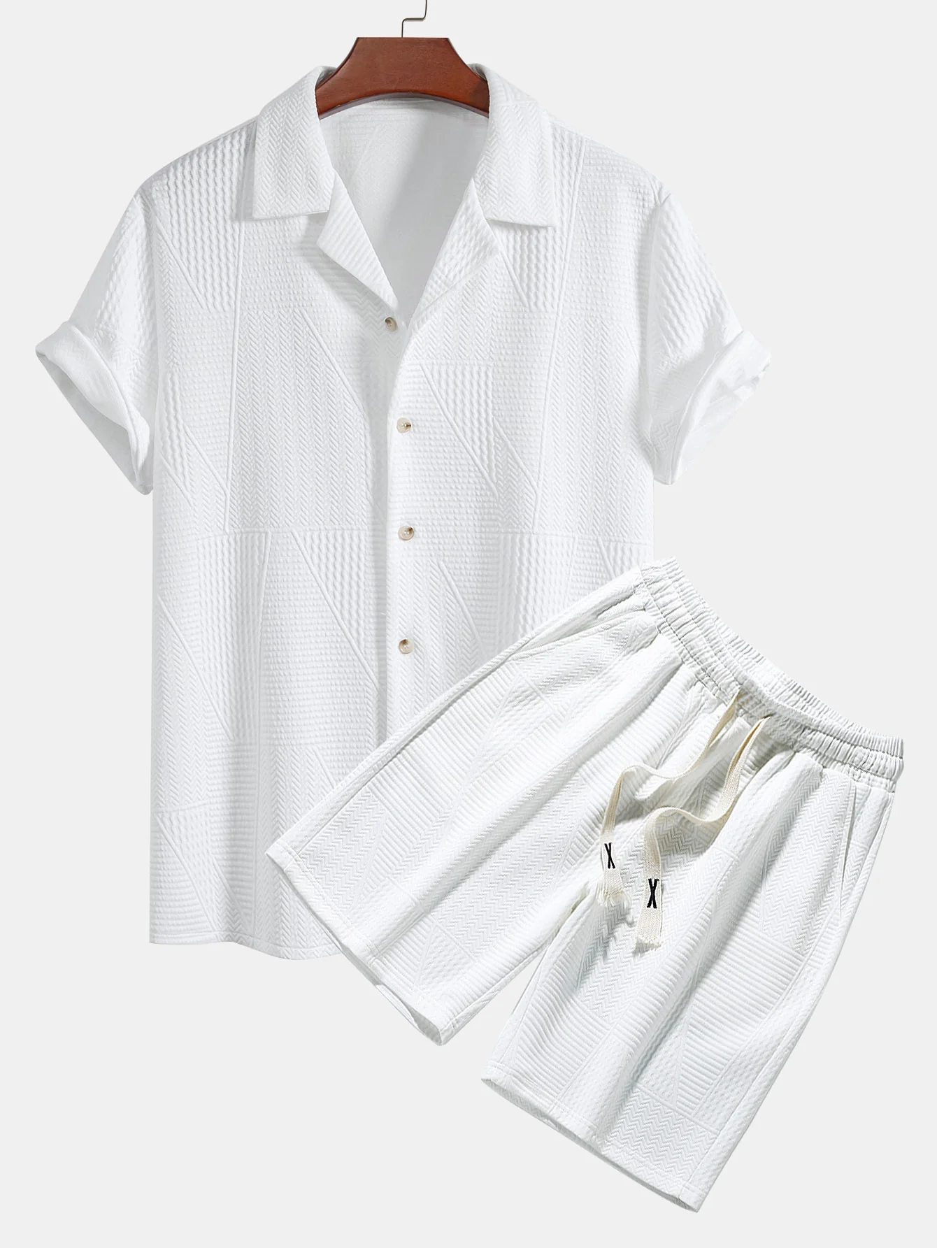 Kurzarm-Geometrie-Strukturierte Cuban-Shirt & Shorts - Image 2