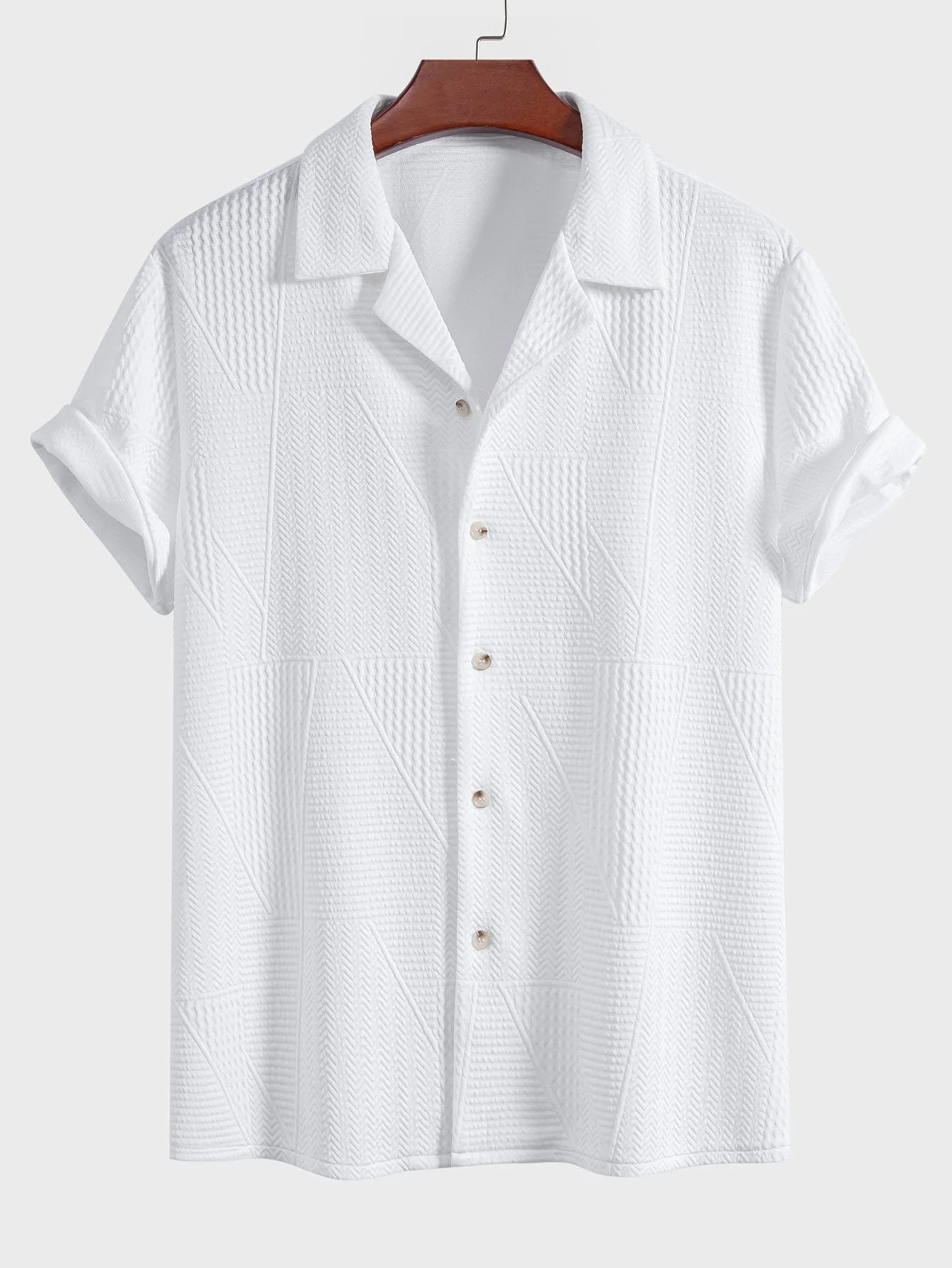Kurzarm-Geometrie-Strukturierte Cuban-Shirt & Shorts - Image 3