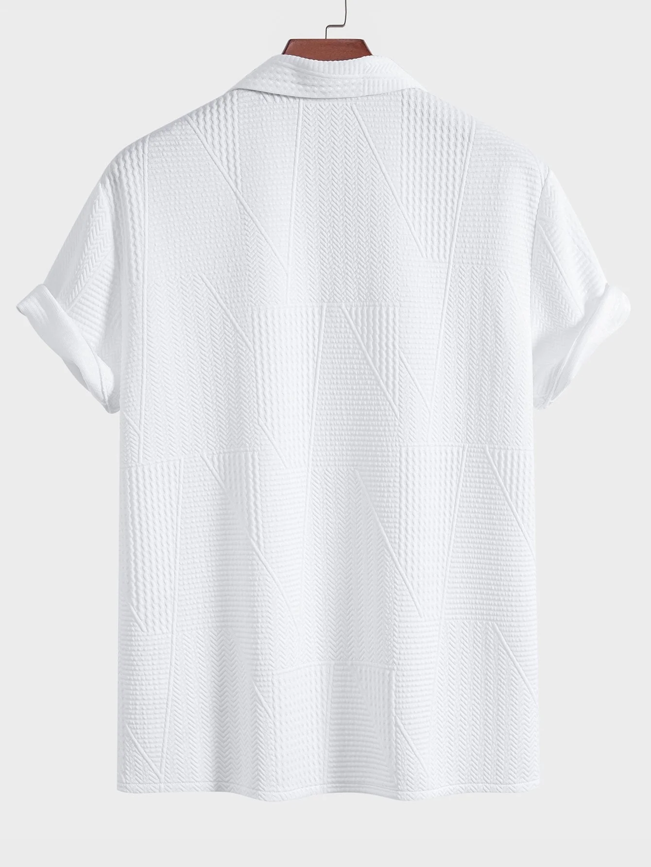Kurzarm-Geometrie-Strukturierte Cuban-Shirt & Shorts - Image 4