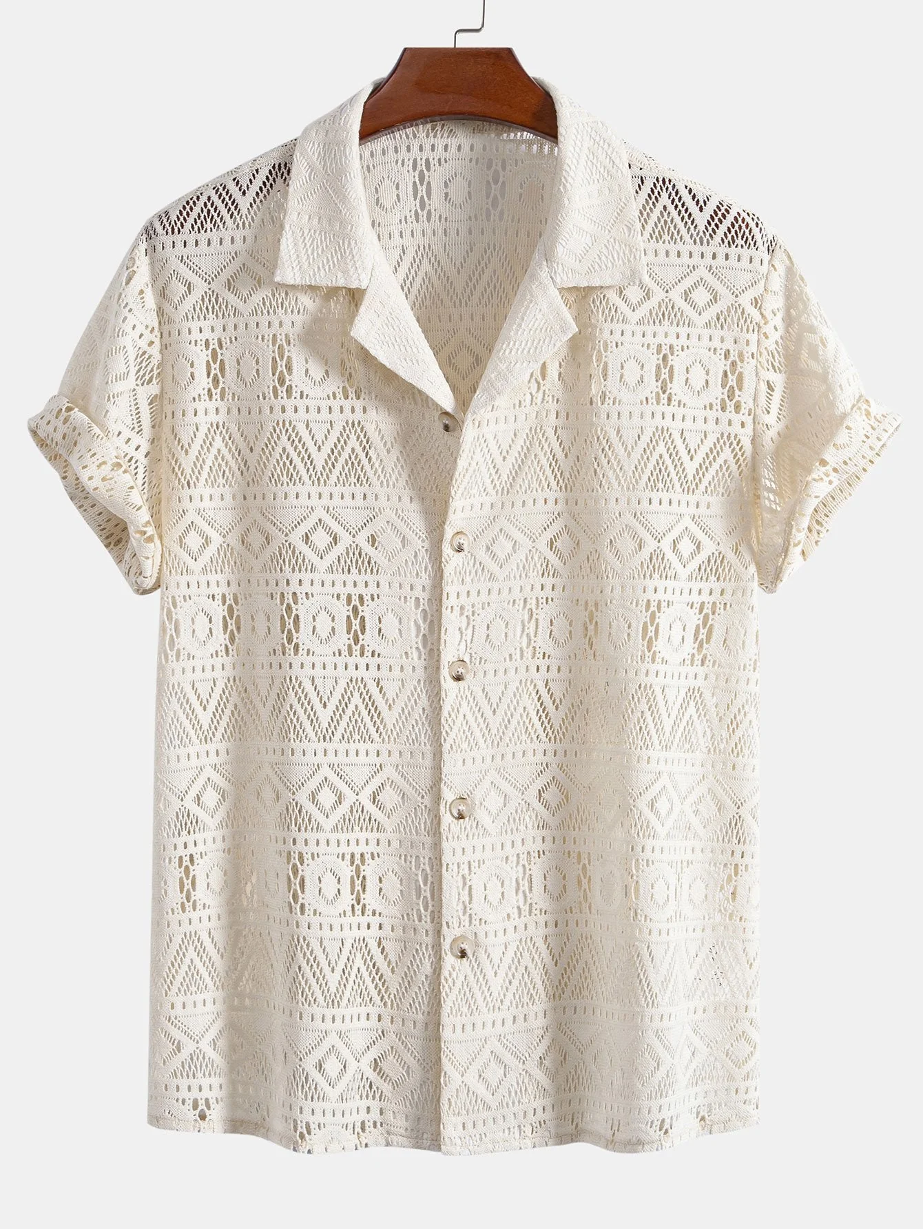 Kurzarm-Geometrie-Strukturierte Cuban-Shirt & Gerade Bein Leinenhose - Image 6